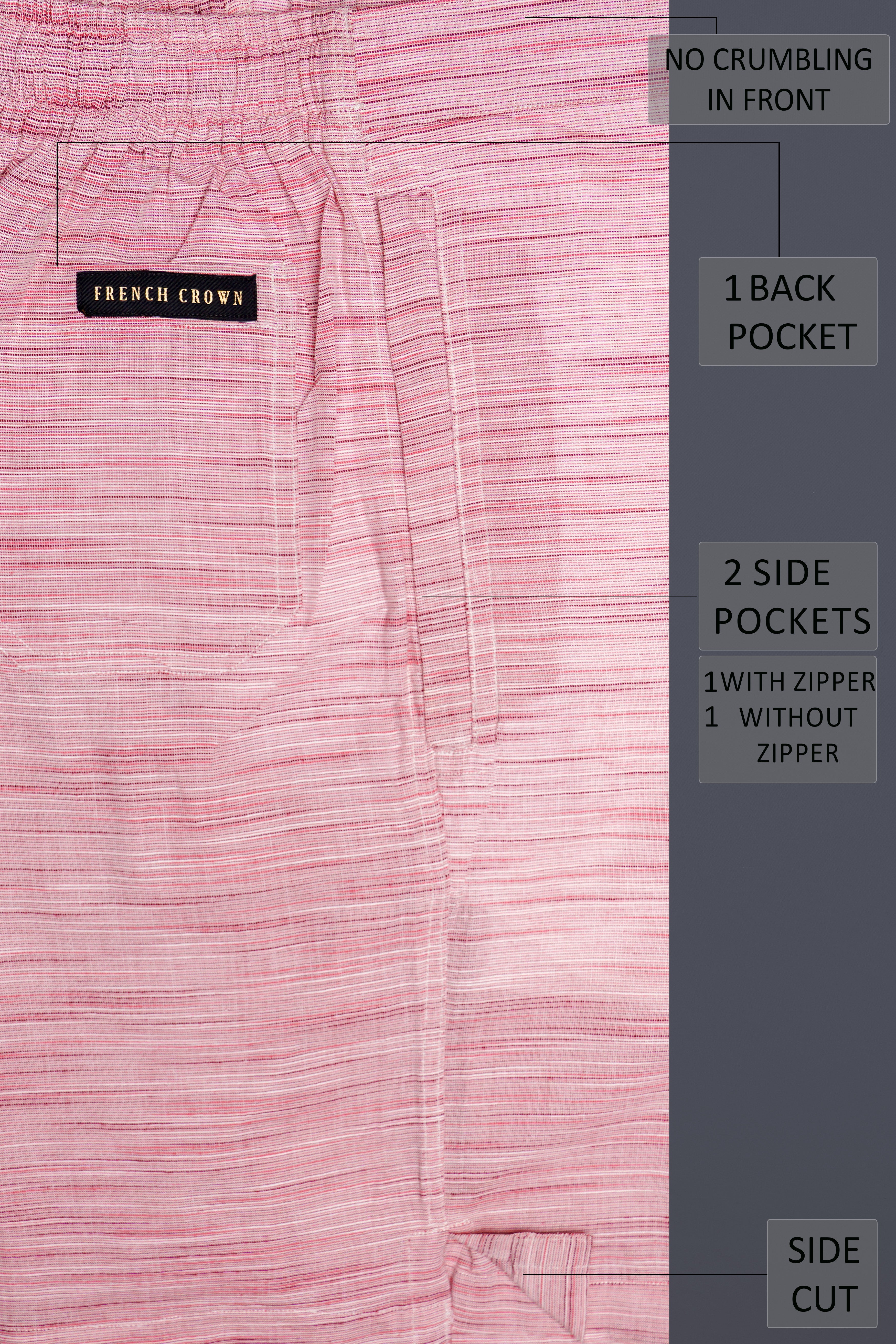 Serein-Faded Pink Textured Chambray Premium Cotton Shorts