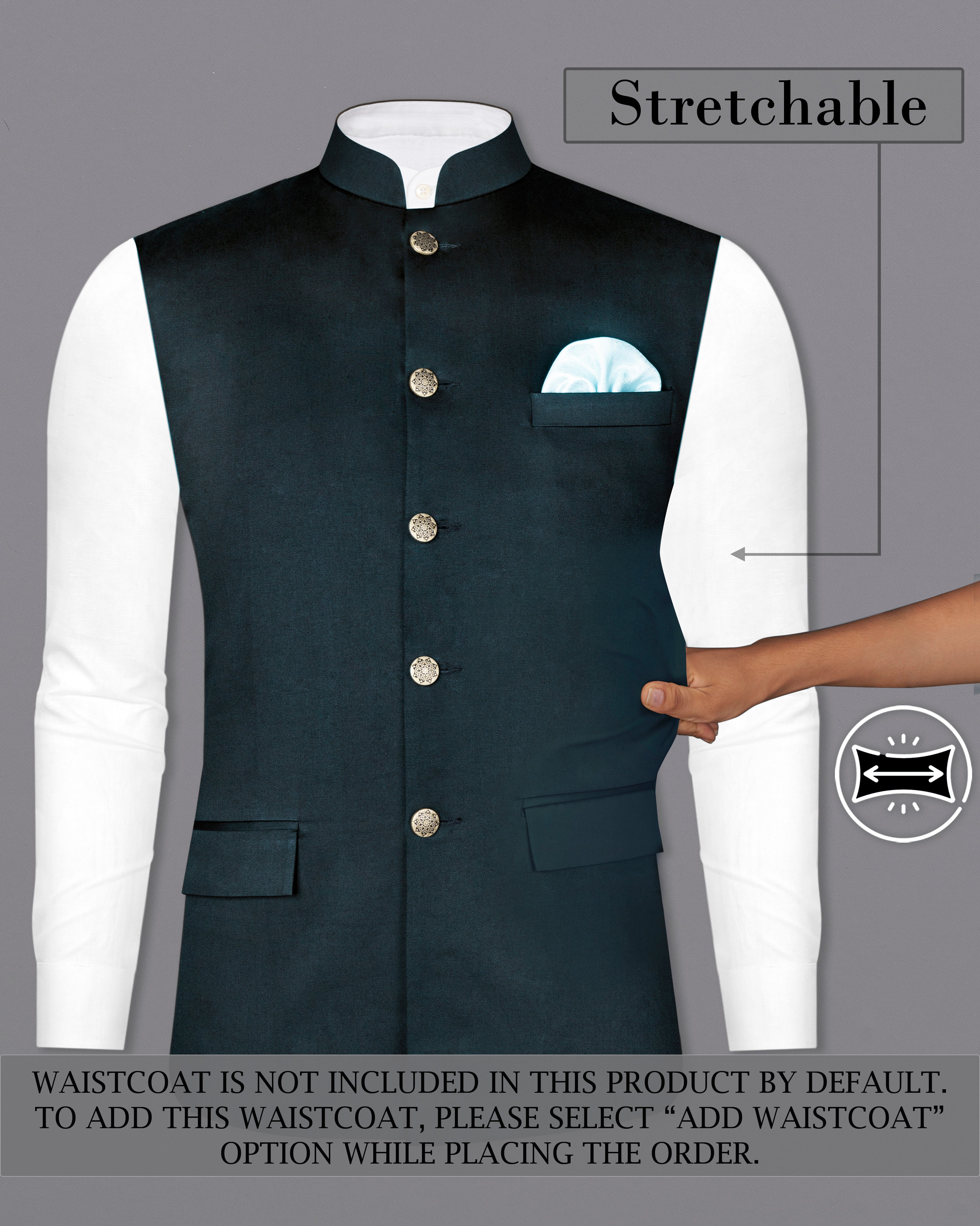 Timber Sea Green Cross Placket Stretchable Premium Cotton Bandhgala traveler Suit