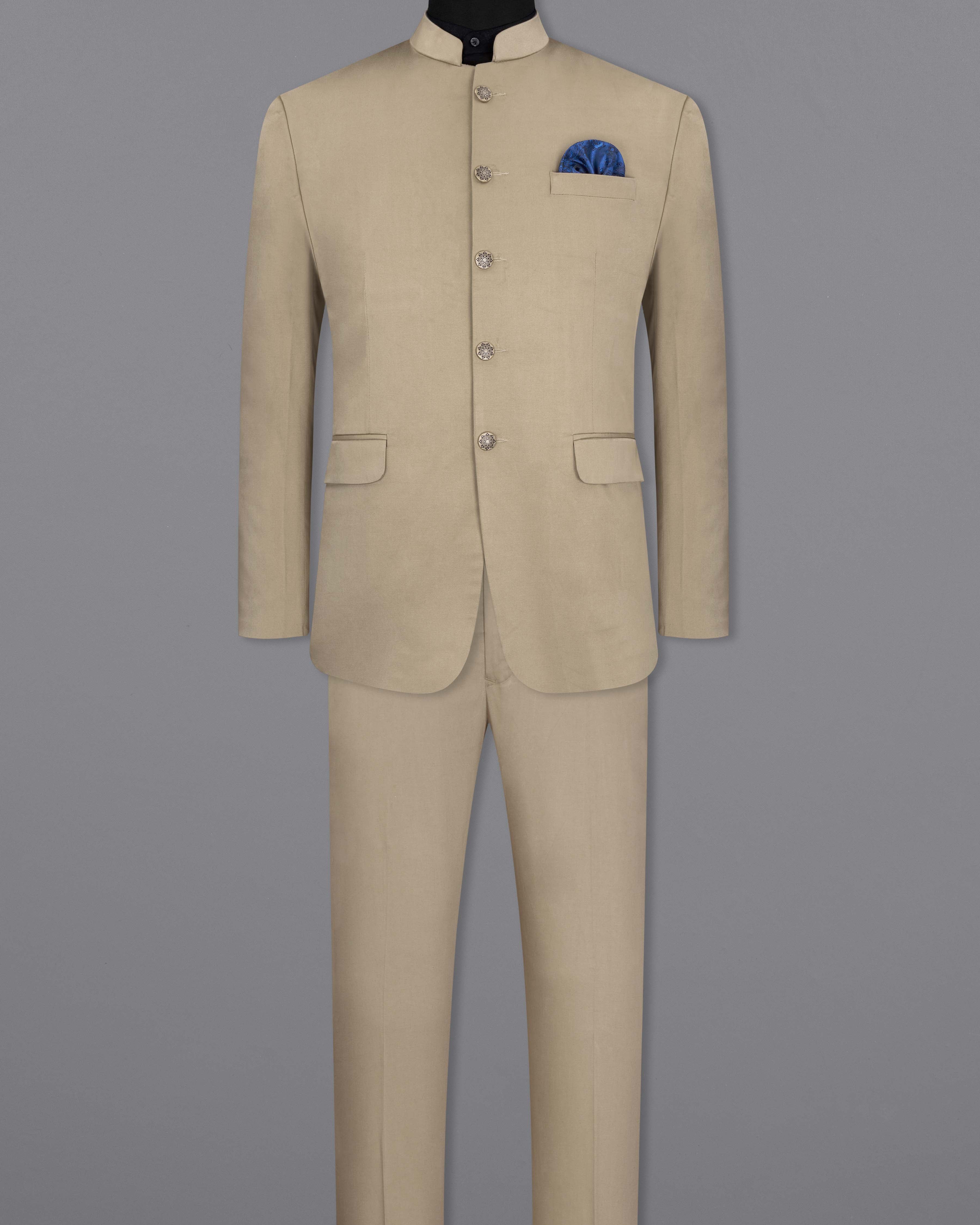 Quicksand Brown Bandhgala Premium Cotton Stretchable traveler Suit ST2654-BG-36,ST2654-BG-38,ST2654-BG-40,ST2654-BG-42,ST2654-BG-44,ST2654-BG-46,ST2654-BG-48,ST2654-BG-50,ST2654-BG-52,ST2654-BG-54,ST2654-BG-56,ST2654-BG-58,ST2654-BG-60