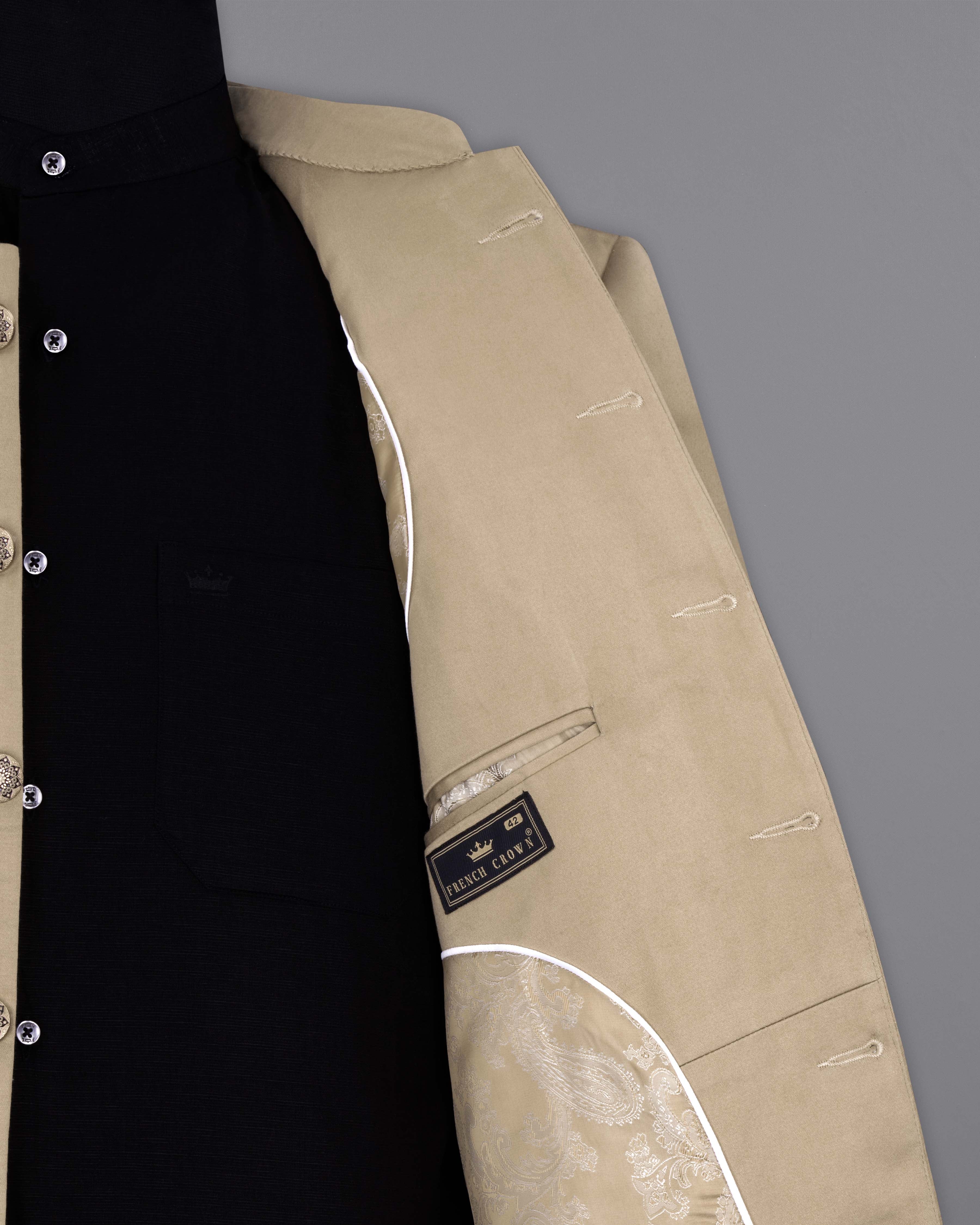 Quicksand Brown Bandhgala Premium Cotton Stretchable traveler Suit ST2654-BG-36,ST2654-BG-38,ST2654-BG-40,ST2654-BG-42,ST2654-BG-44,ST2654-BG-46,ST2654-BG-48,ST2654-BG-50,ST2654-BG-52,ST2654-BG-54,ST2654-BG-56,ST2654-BG-58,ST2654-BG-60