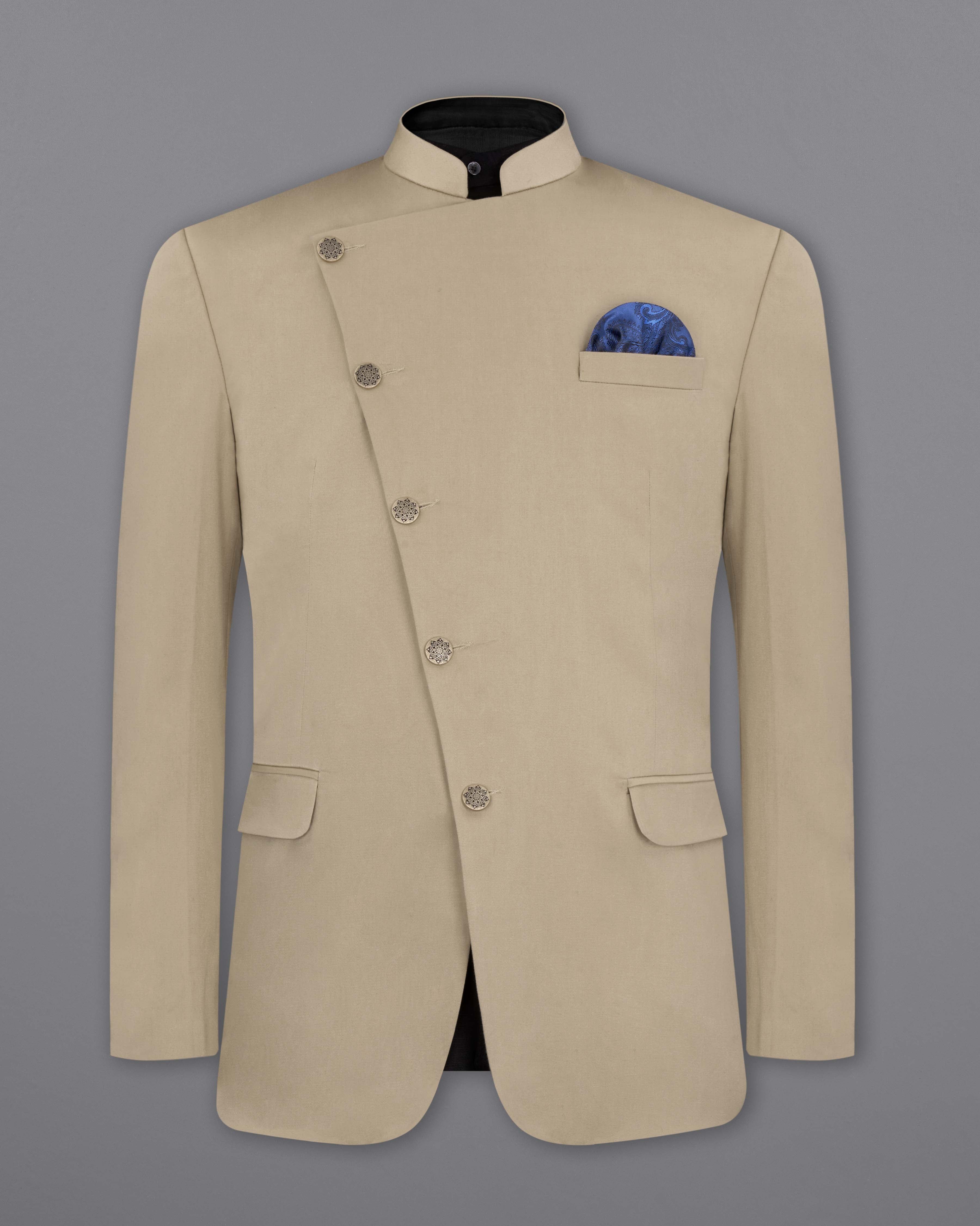 Quicksand Brown Stretchable Cross Placket Bandhgala Premium Cotton traveler Suit ST2655-CBG-36,ST2655-CBG-38,ST2655-CBG-40,ST2655-CBG-42,ST2655-CBG-44,ST2655-CBG-46,ST2655-CBG-48,ST2655-CBG-50,ST2655-CBG-52,ST2655-CBG-54,ST2655-CBG-56,ST2655-CBG-58,ST2655-CBG-60