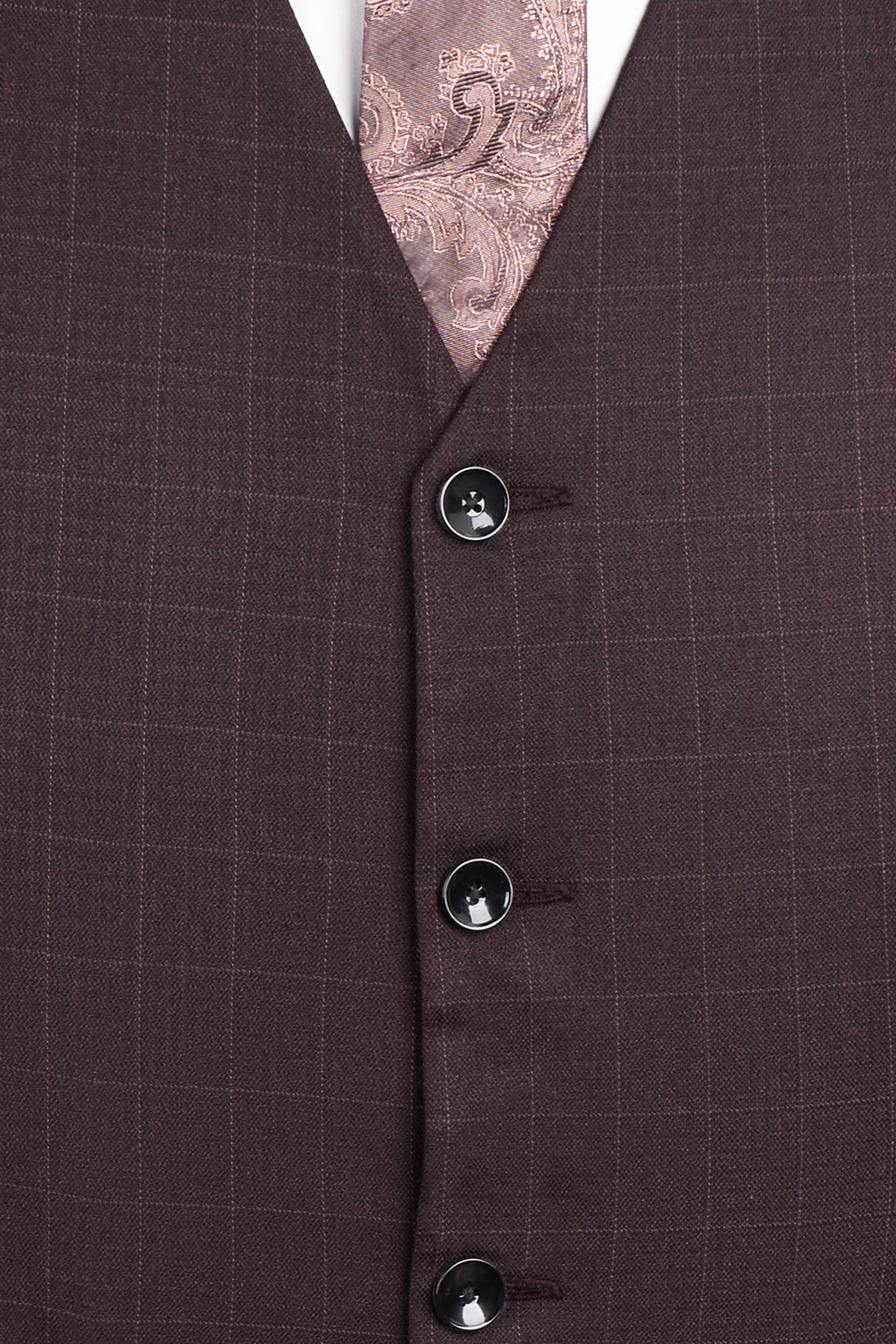 Taupe Maroon Stretchable Dobby Single Breasted traveler Suit