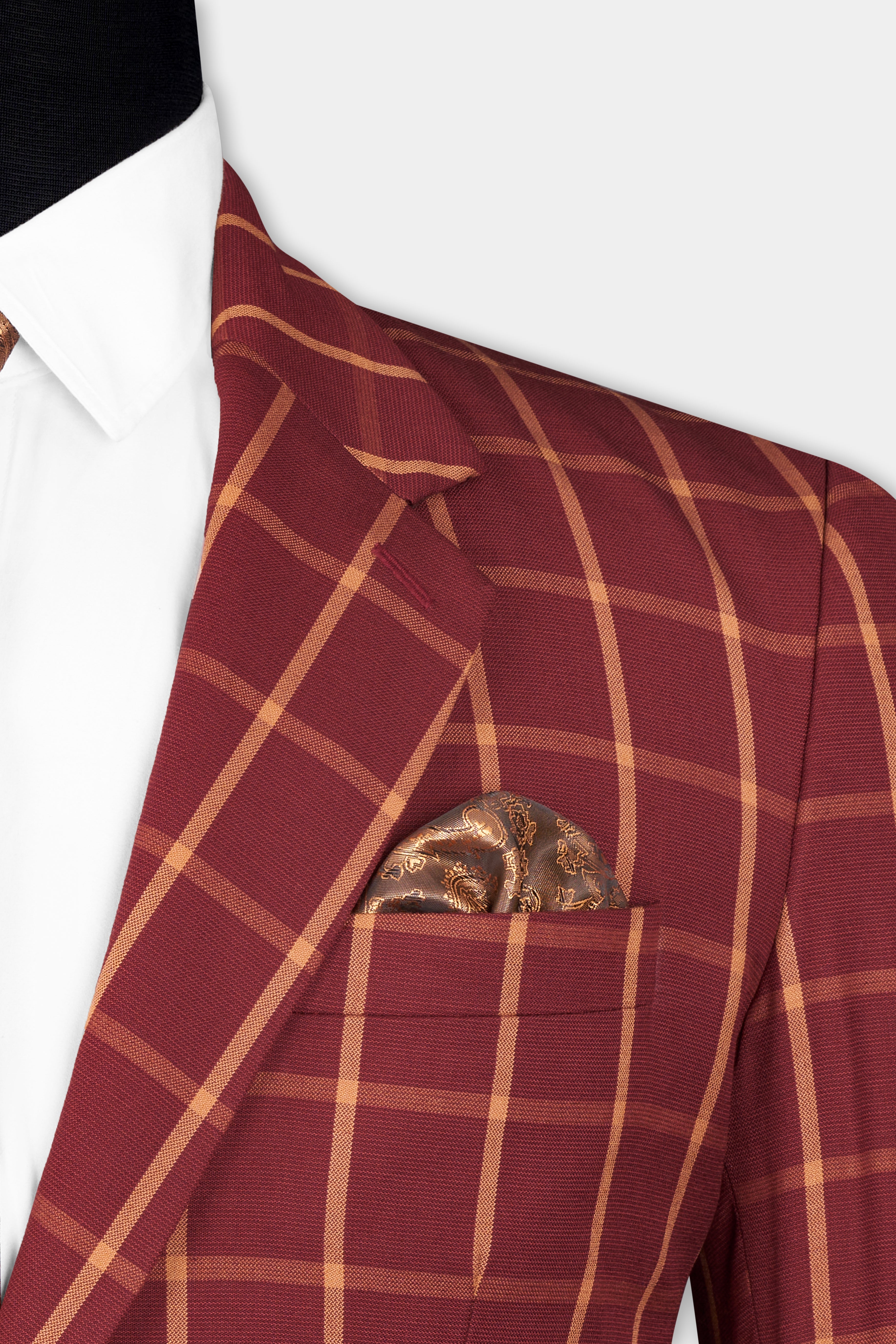 Wine and Chestnut Red Plaid Single Breasted Blazer
