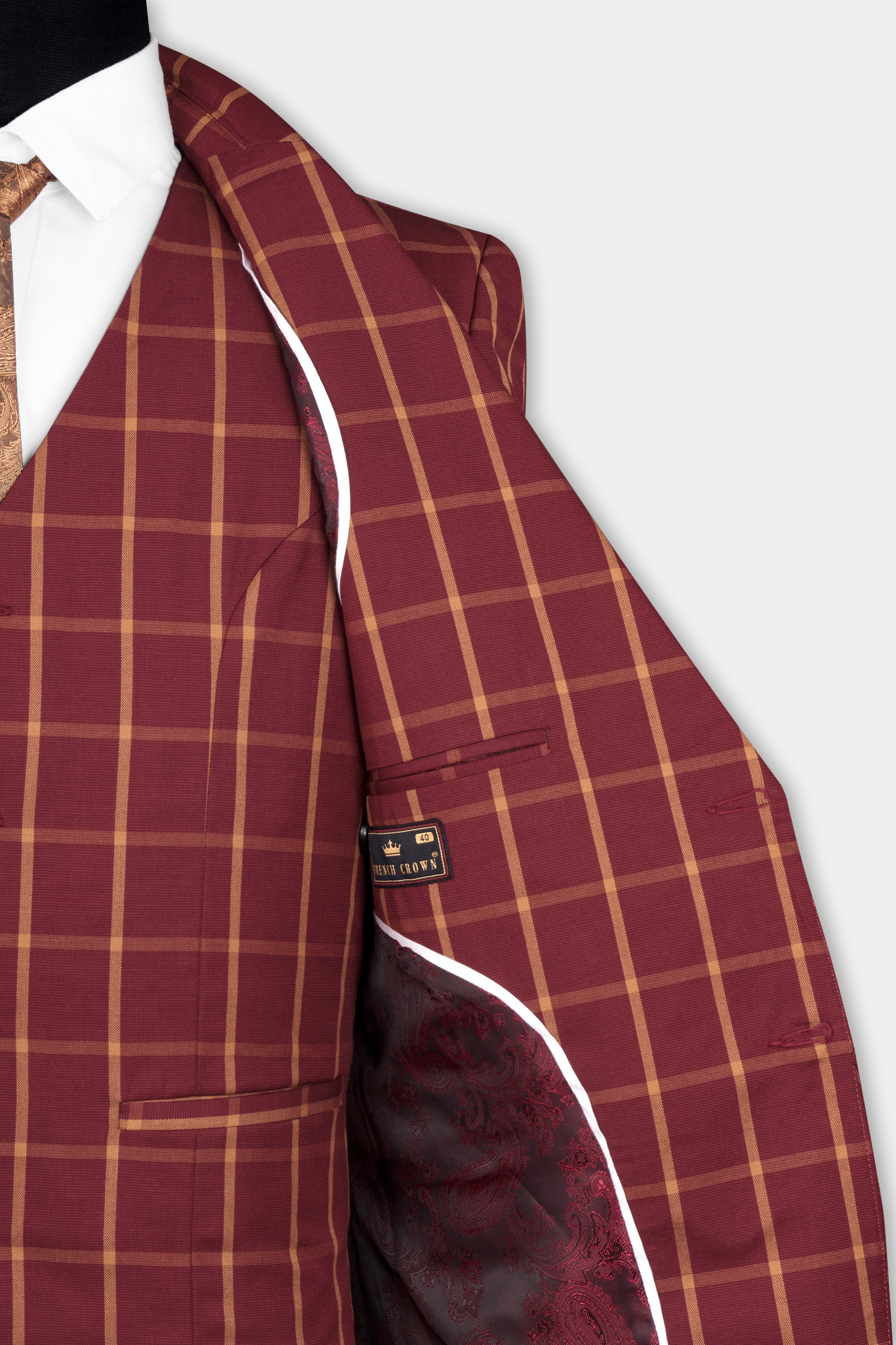 Wine and Chestnut Red Plaid Single Breasted Blazer