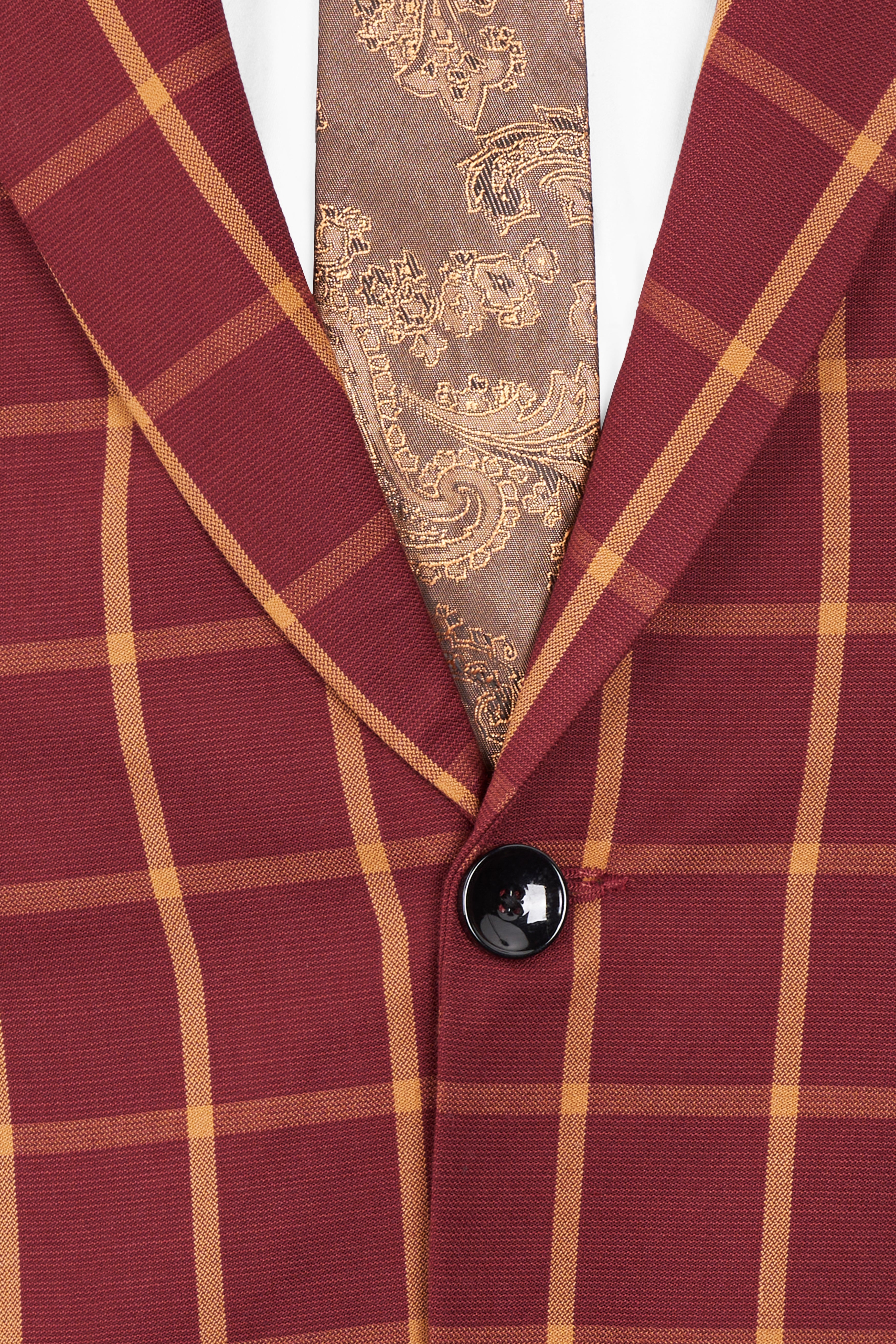 Wine and Chestnut Red Plaid Single Breasted Blazer