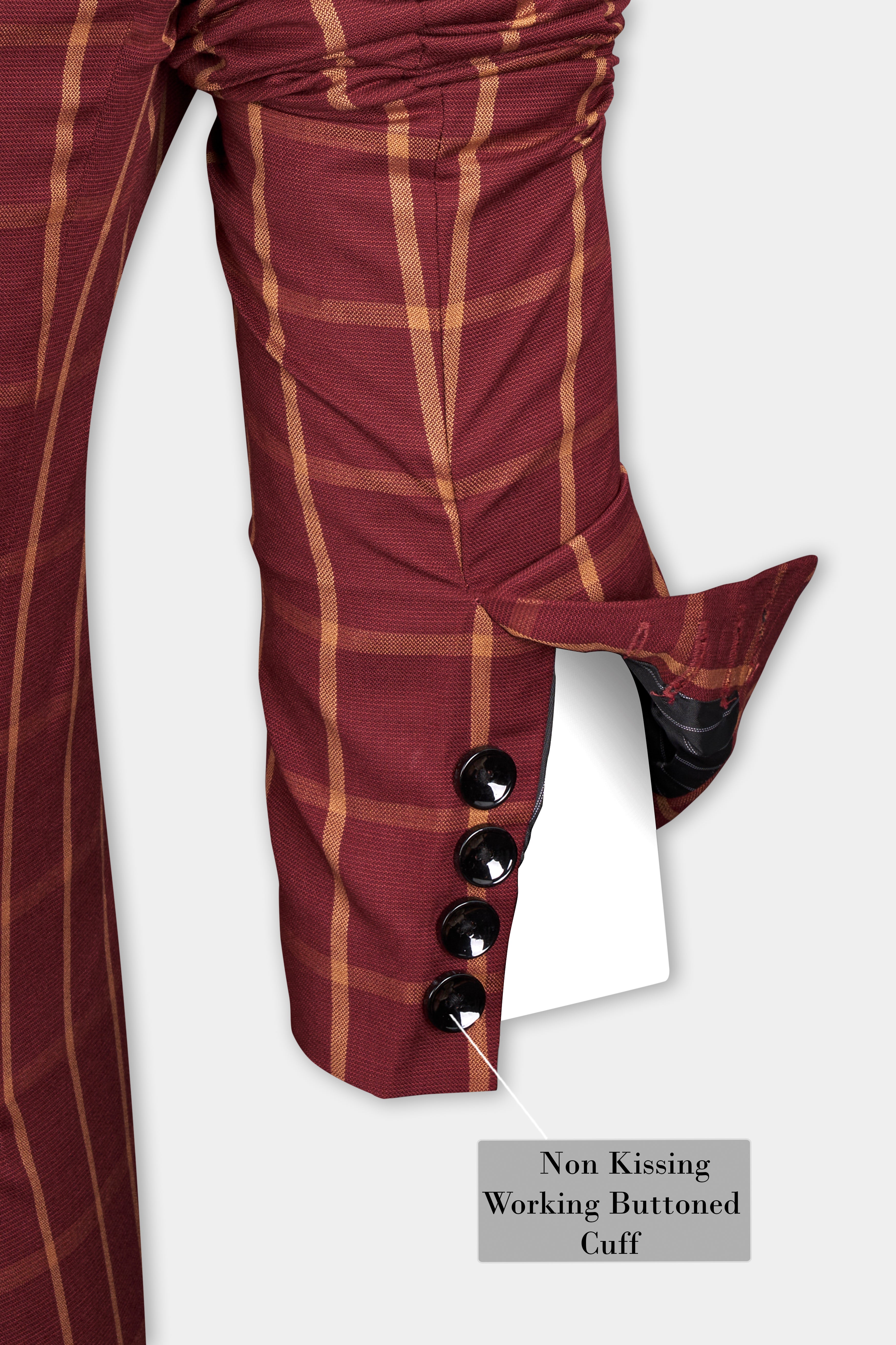 Wine and Chestnut Red Plaid Single Breasted Blazer