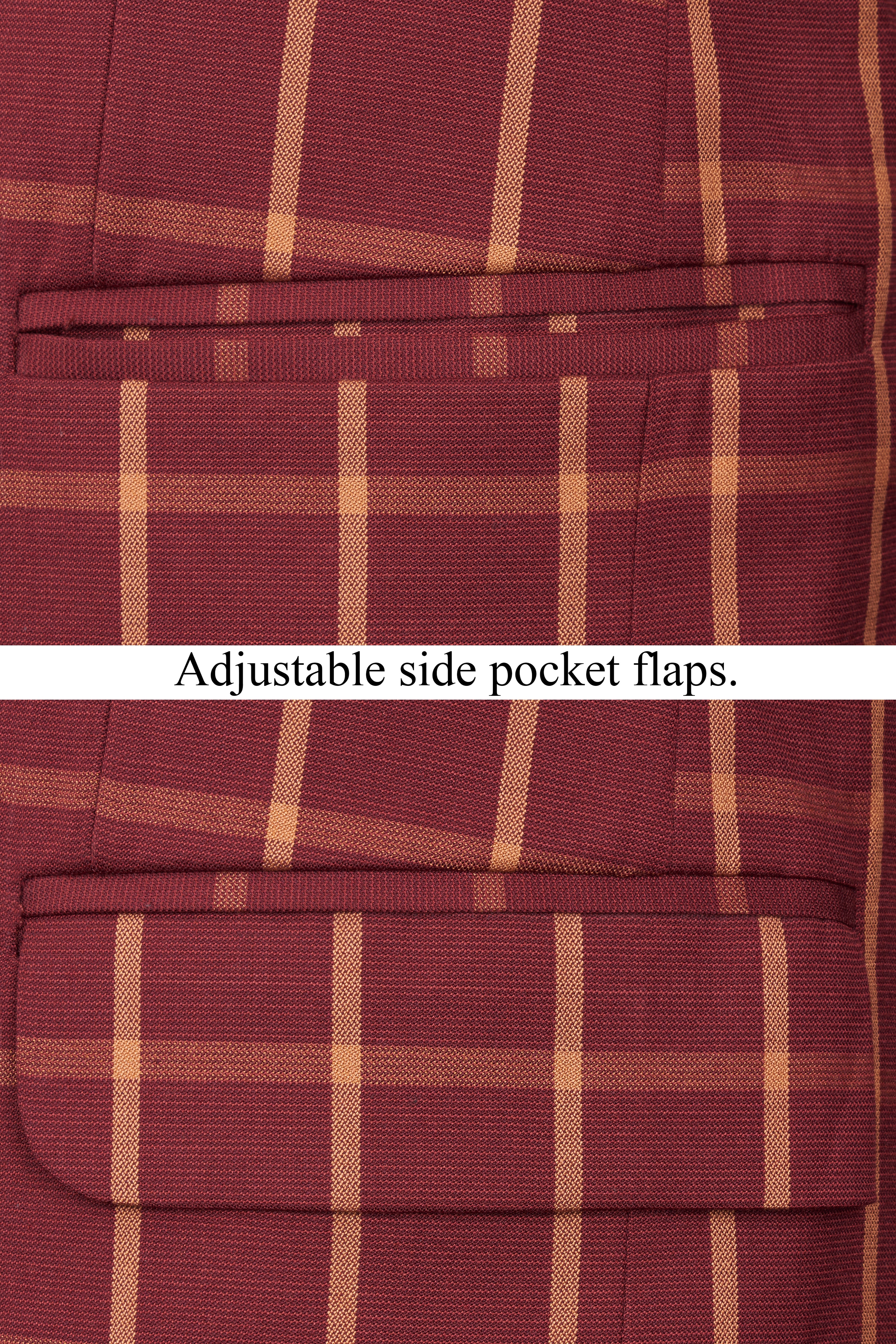 Wine and Chestnut Red Plaid Single Breasted Blazer