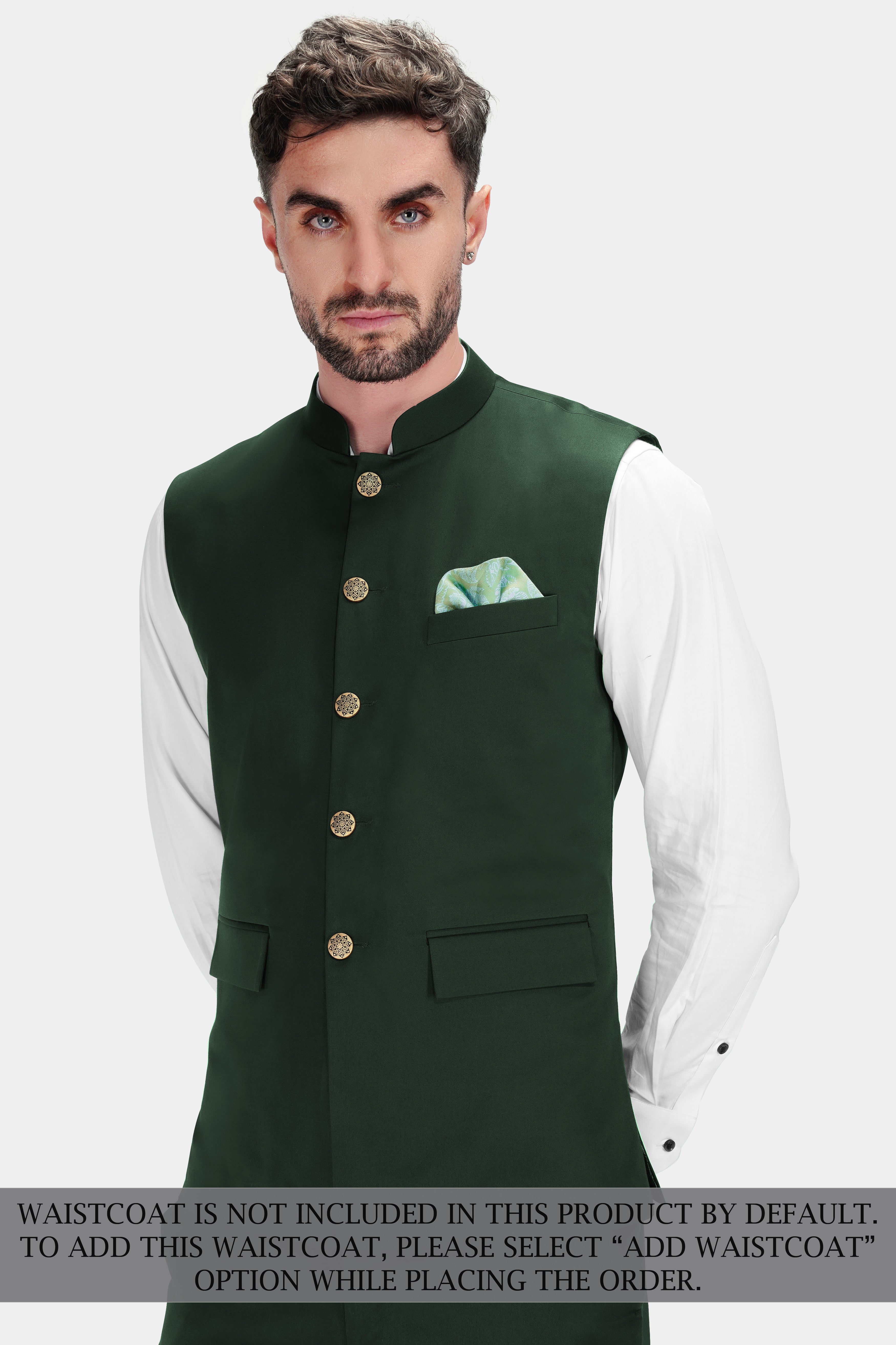 Heavy Metal Green Premium Cotton Cross Placket Bandhgala Stretchable Traveler Suit