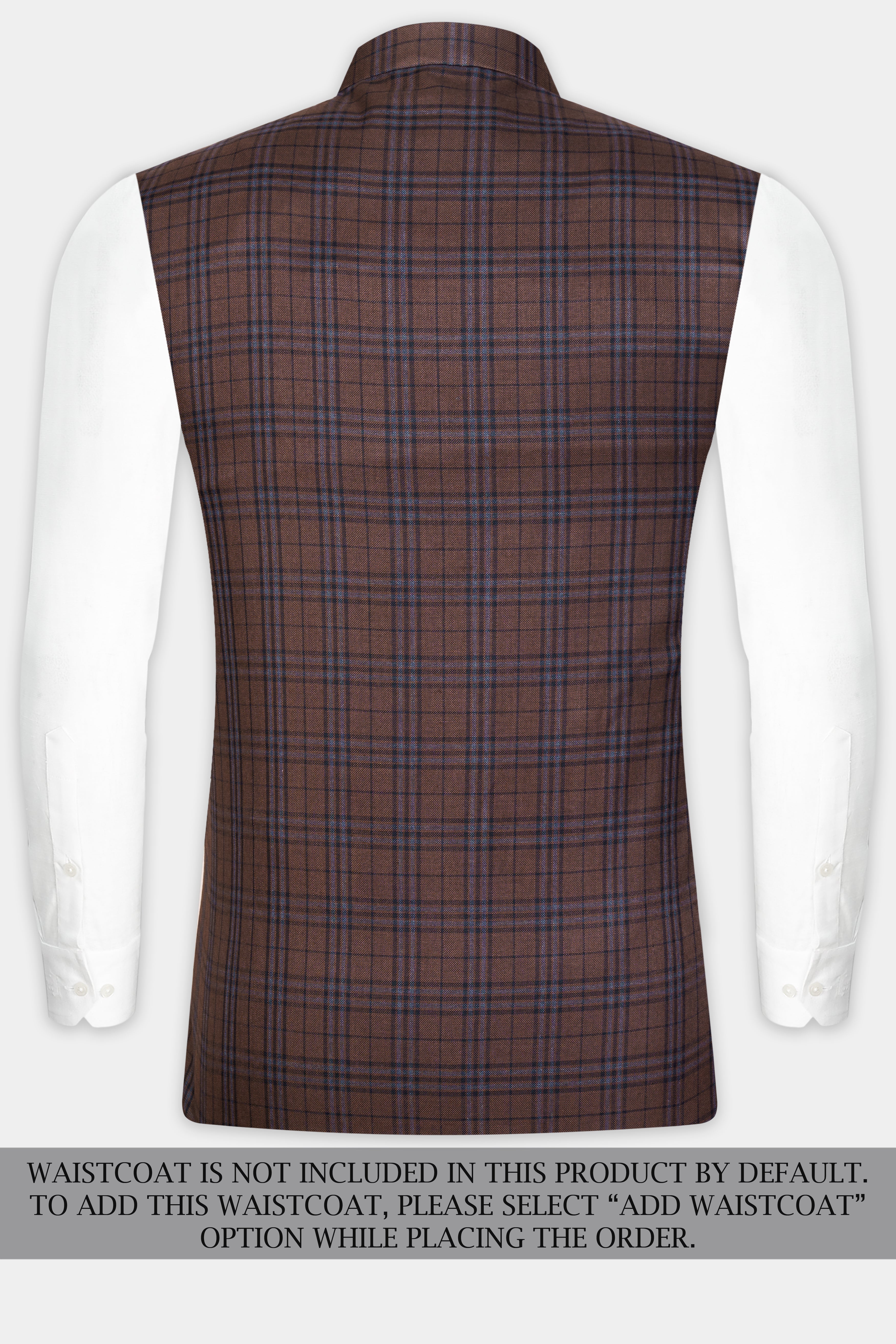 Gingerbread Brown and Haiti Blue Plaid Wool Rich Bandhgala Suit