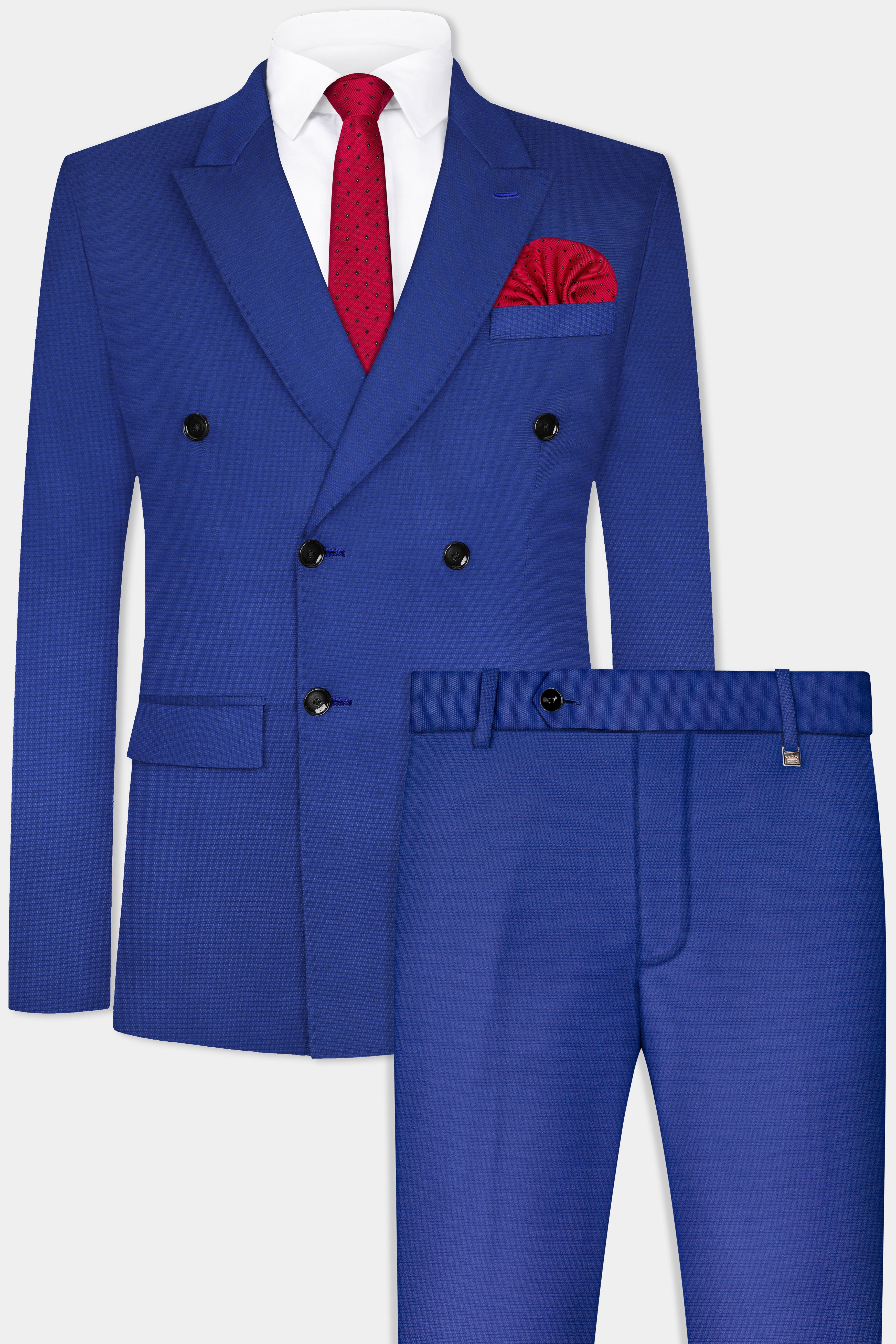 Catalina Blue Double-Breasted Wool Blend Suit