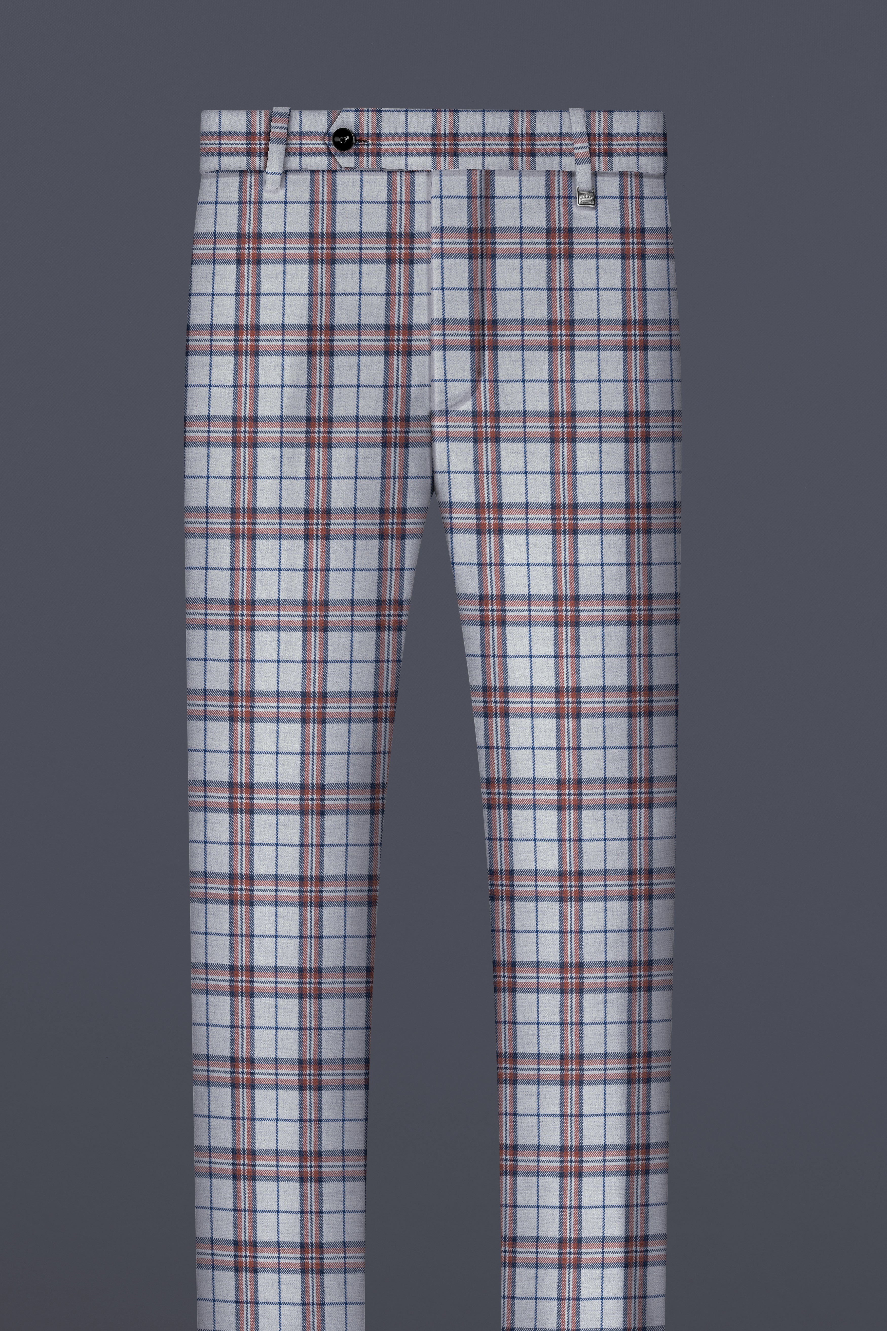 Cadet Grey with Maroon and Blue Plaid Double Breasted Tweed Suit