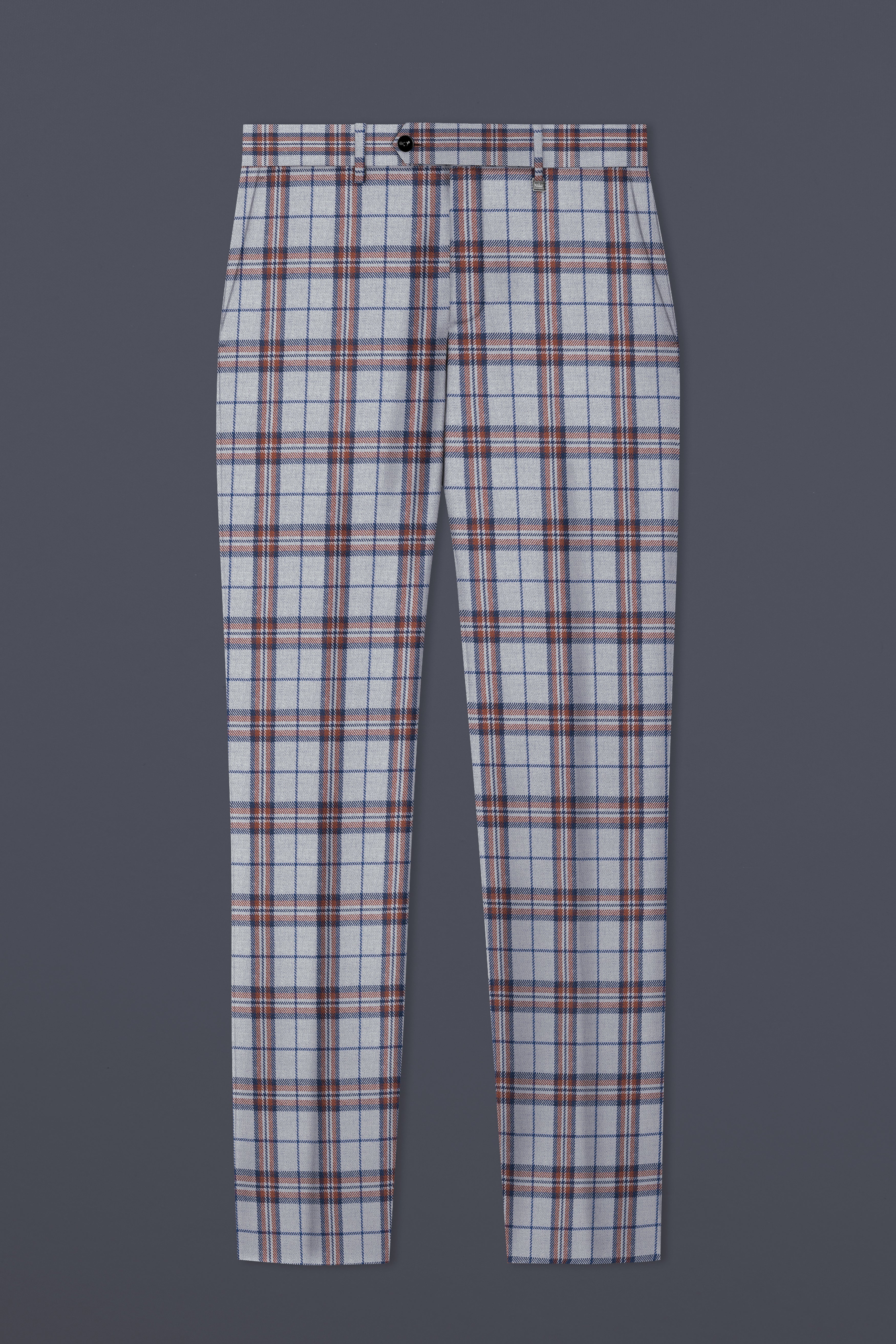 Cadet Grey with Maroon and Blue Plaid Double Breasted Tweed Suit