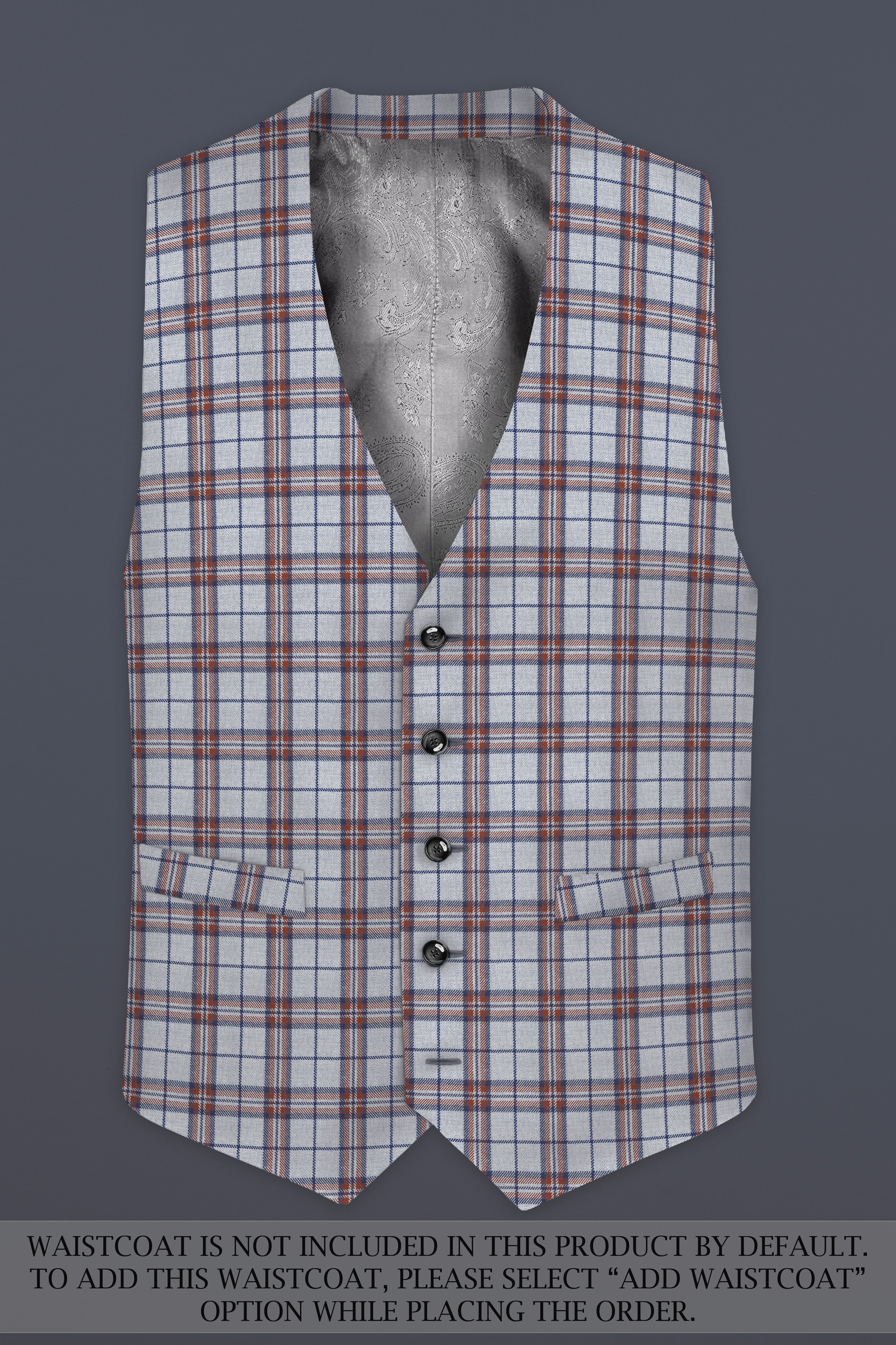 Cadet Grey with Maroon and Blue Plaid Double Breasted Tweed Suit