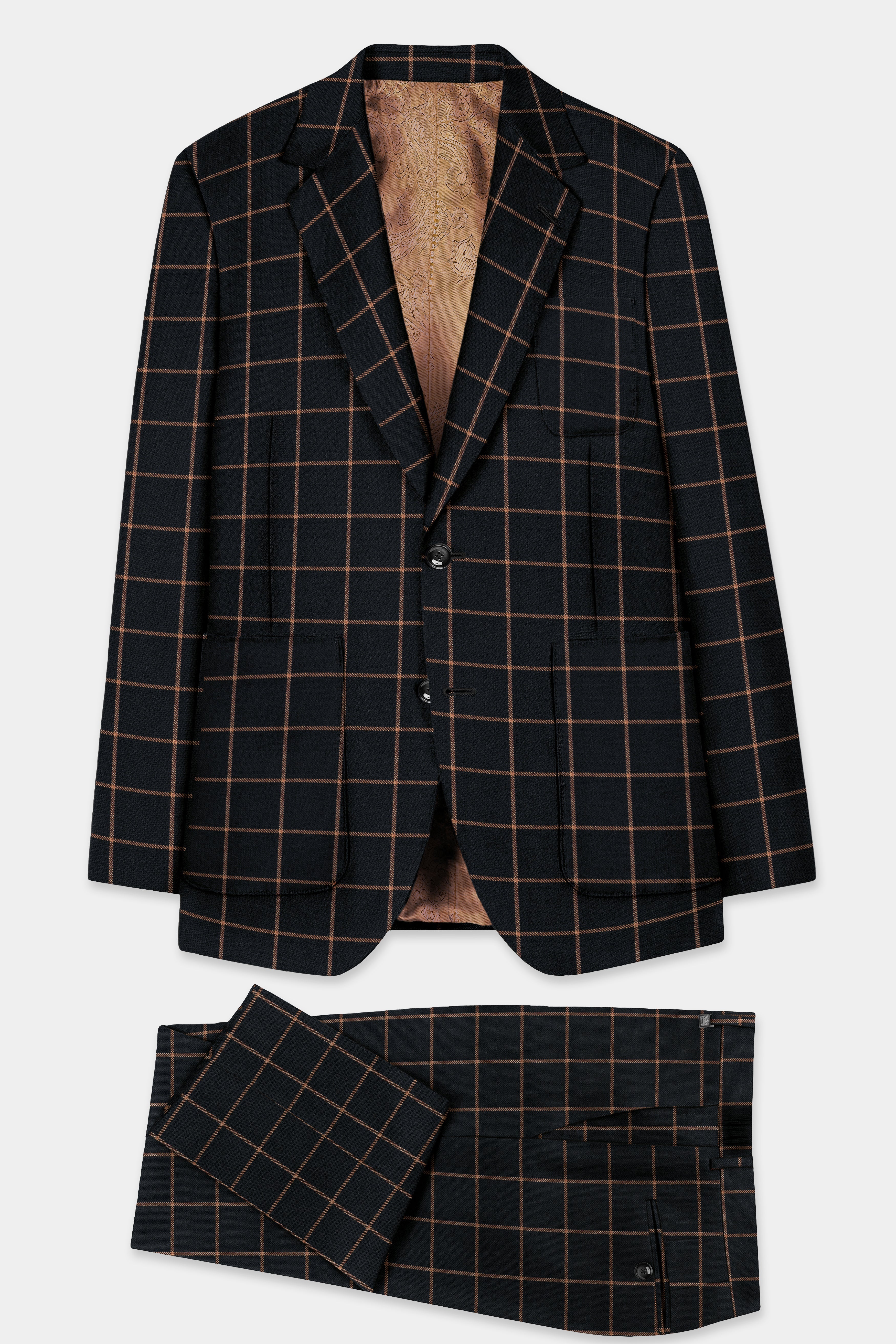 Jade Black with Potters Orange Windowpane Tweed Suit