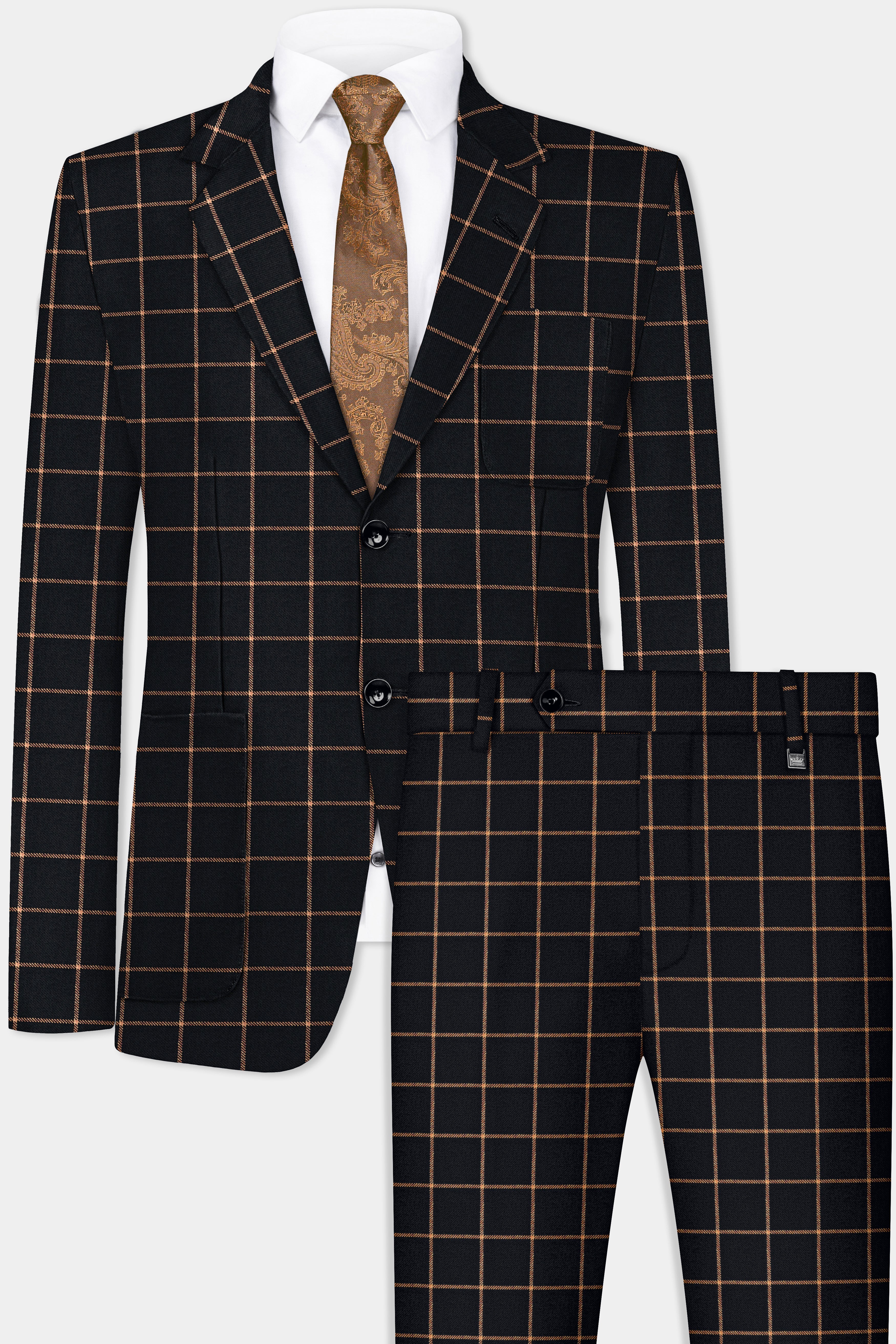 Jade Black with Potters Orange Windowpane Tweed Suit