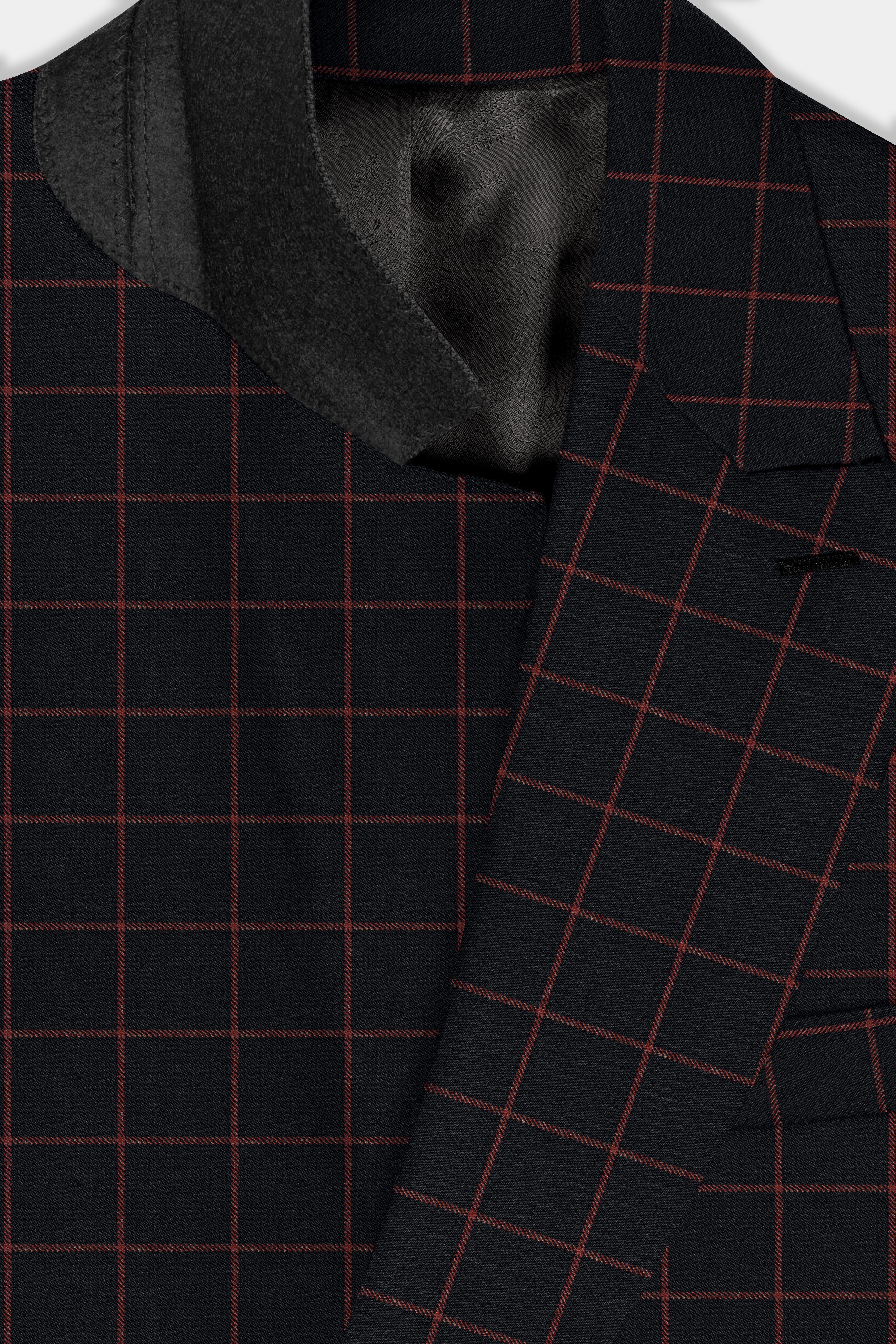 Moccaccino Black Windowpane Double Breasted Tweed Suit