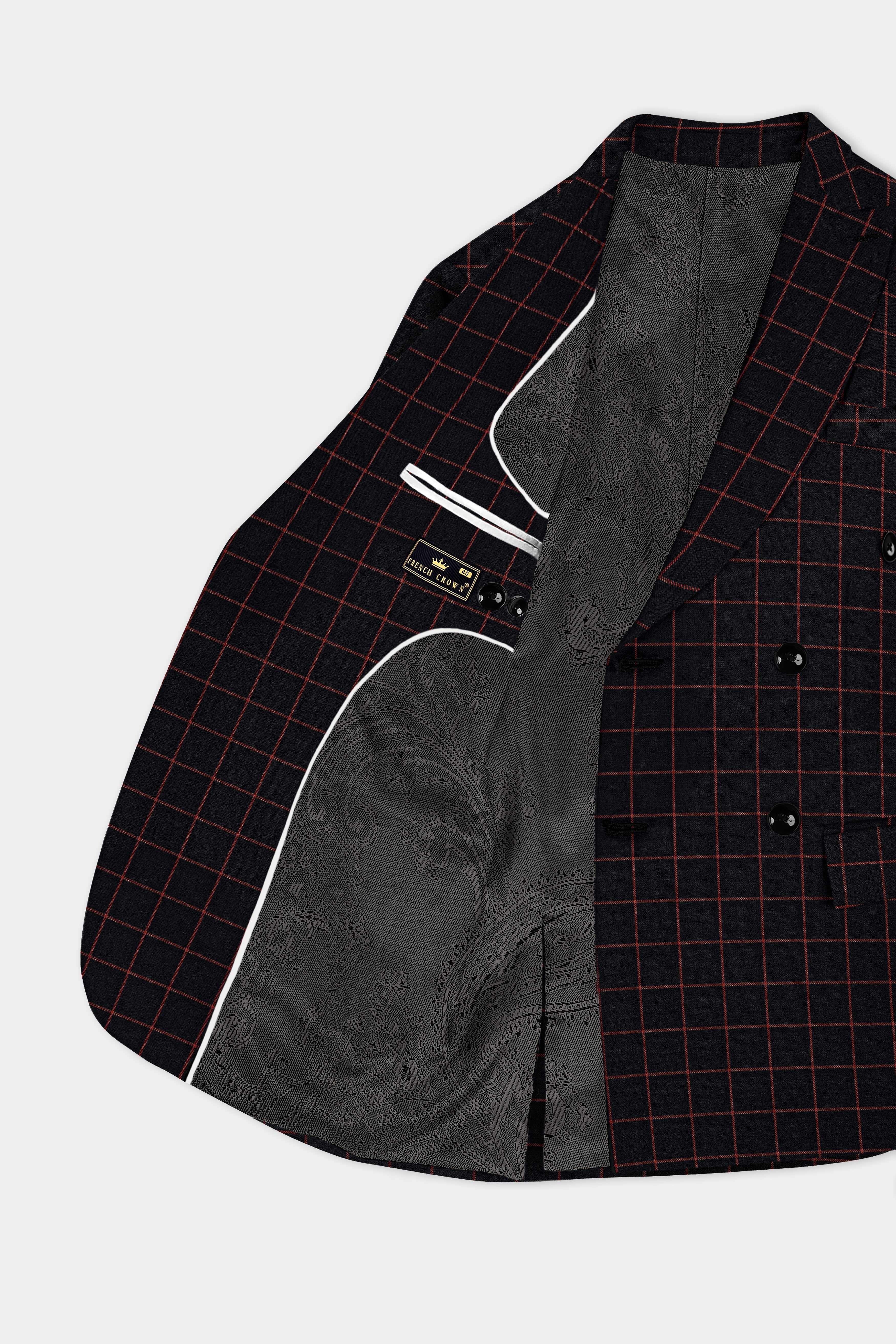 Moccaccino Black Windowpane Double Breasted Tweed Suit