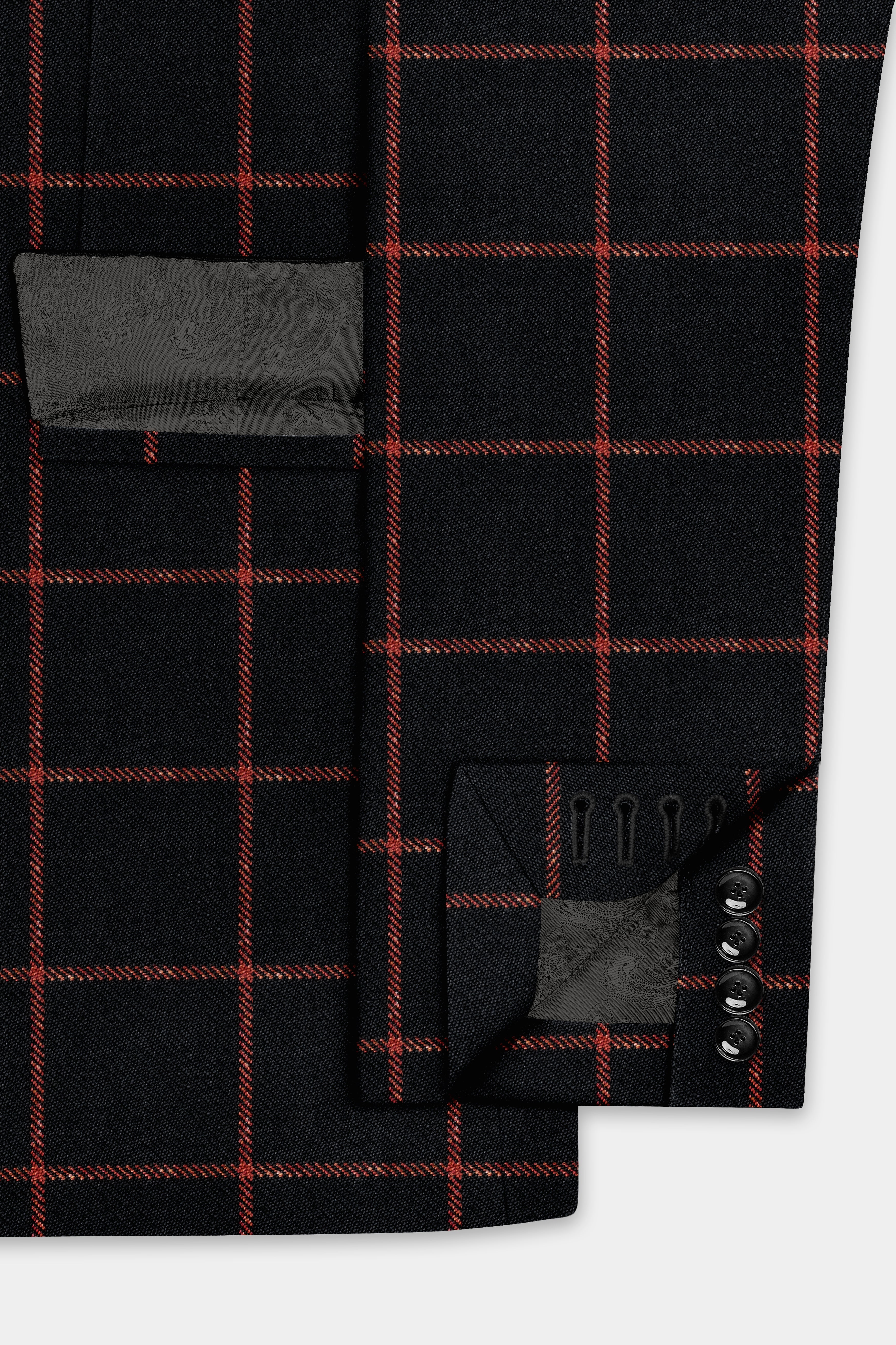 Moccaccino Black Windowpane Double Breasted Tweed Suit