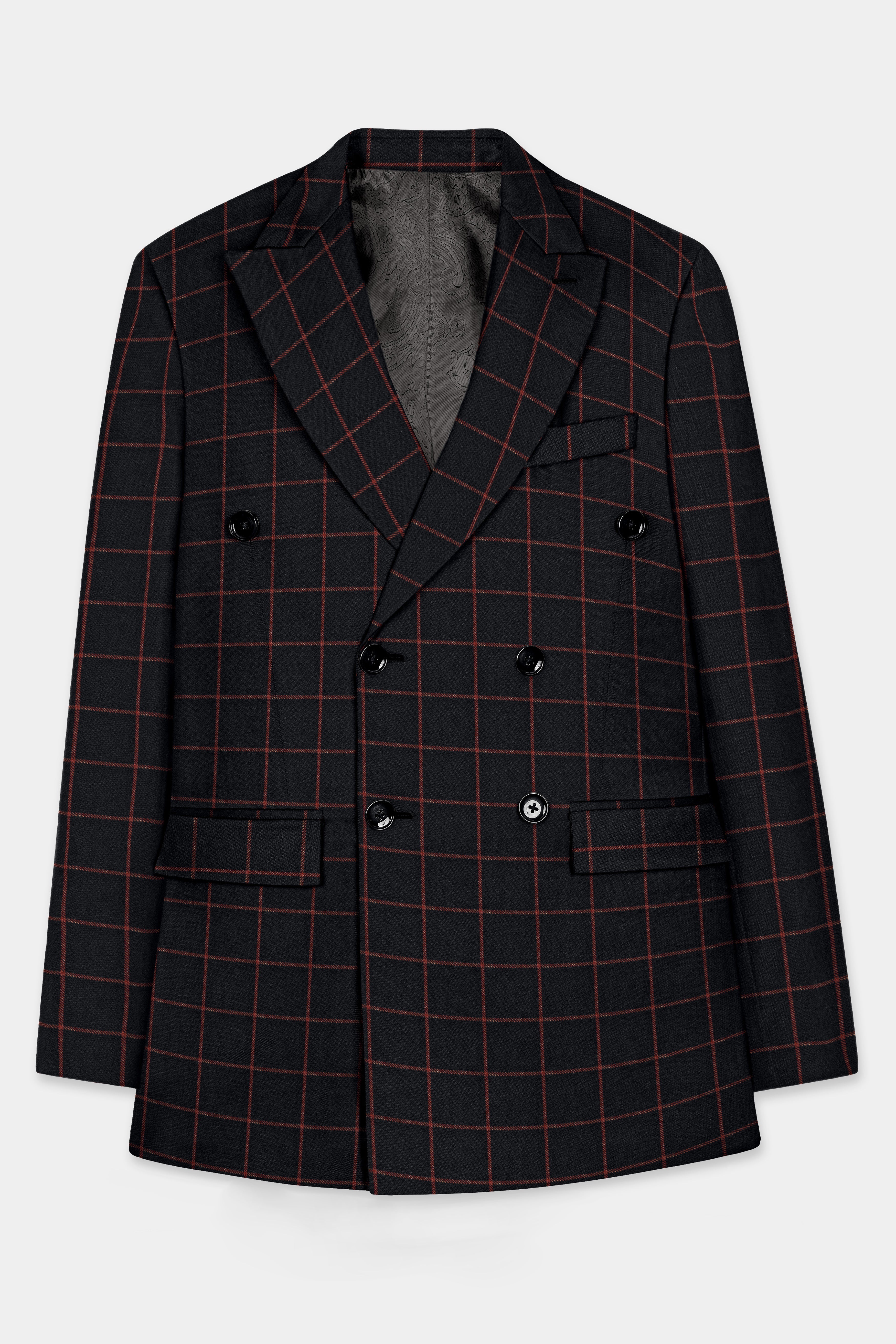 Moccaccino Black Windowpane Double Breasted Tweed Suit
