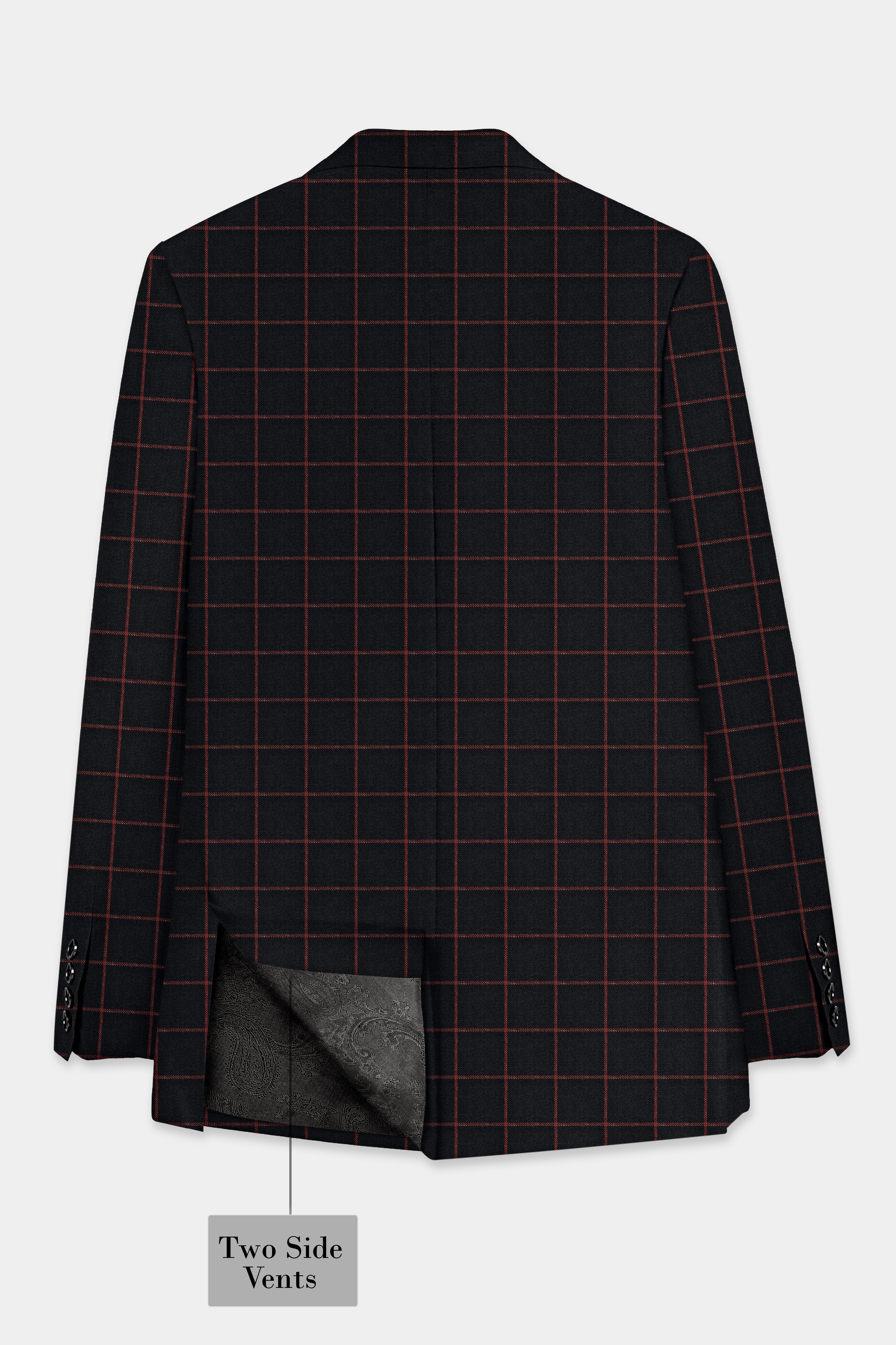 Moccaccino Black Windowpane Double Breasted Tweed Suit