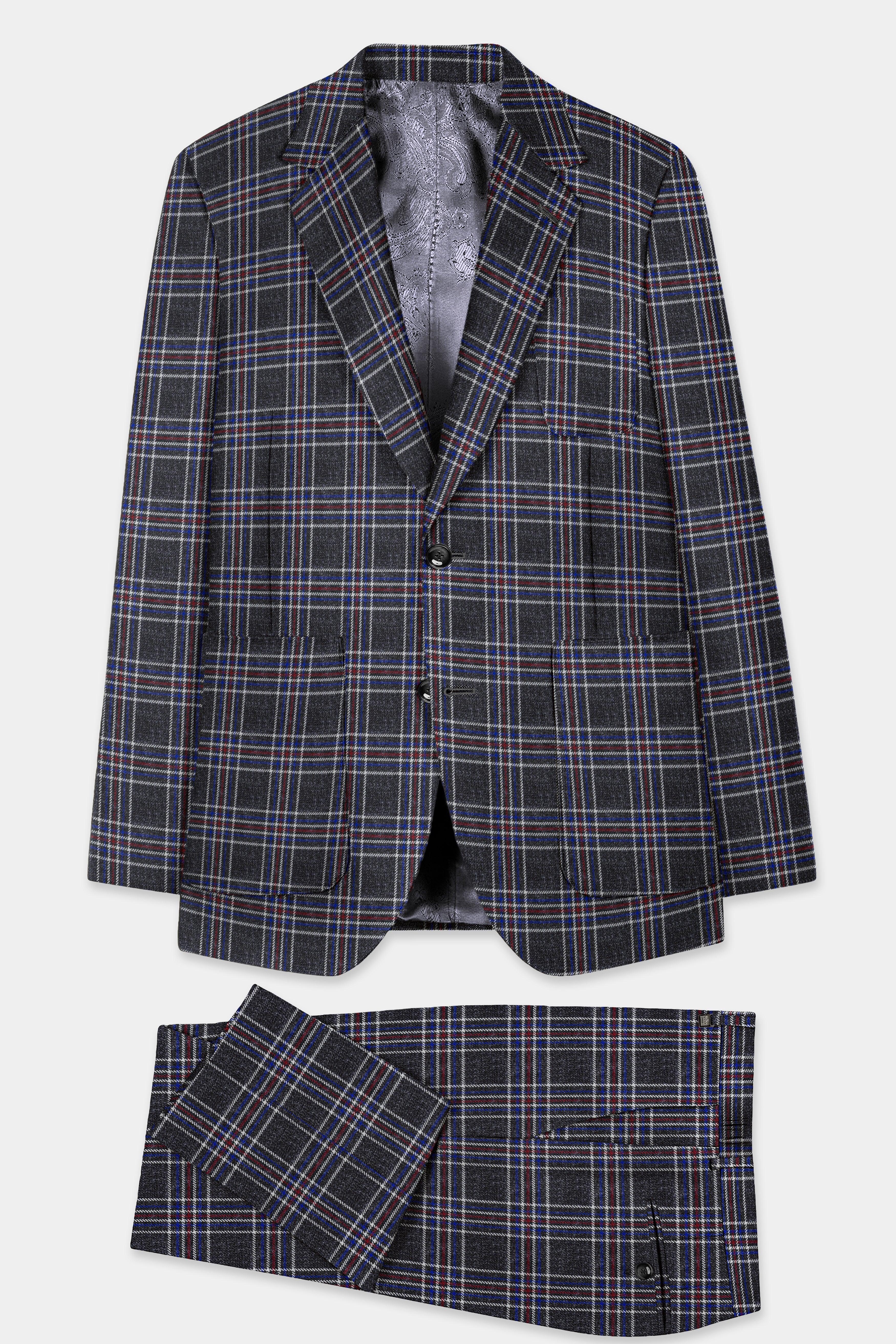 Tuatara Gray Multicolour Plaid Tweed Suit