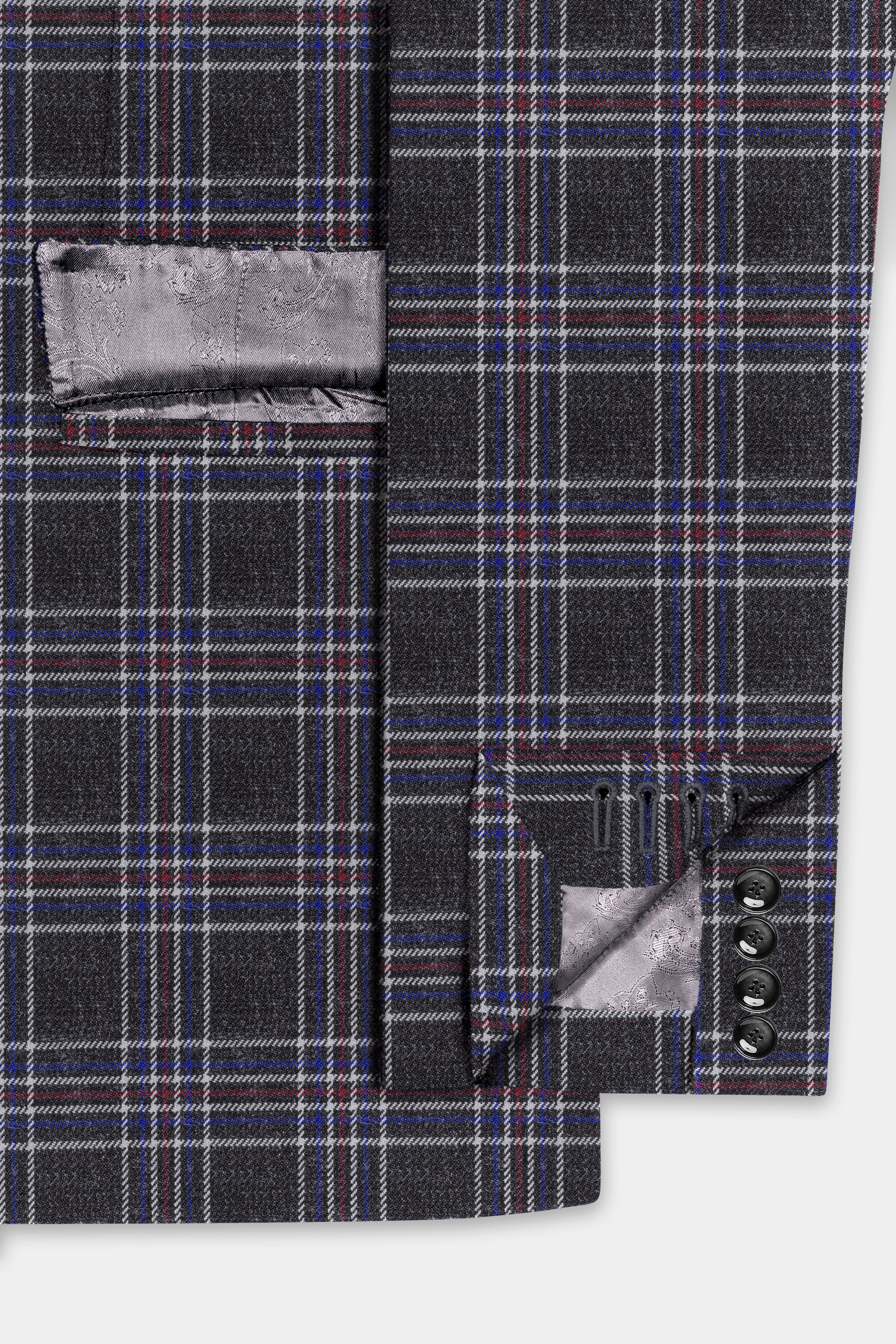 Tuatara Gray Multicolour Plaid Double Breasted Tweed Suit