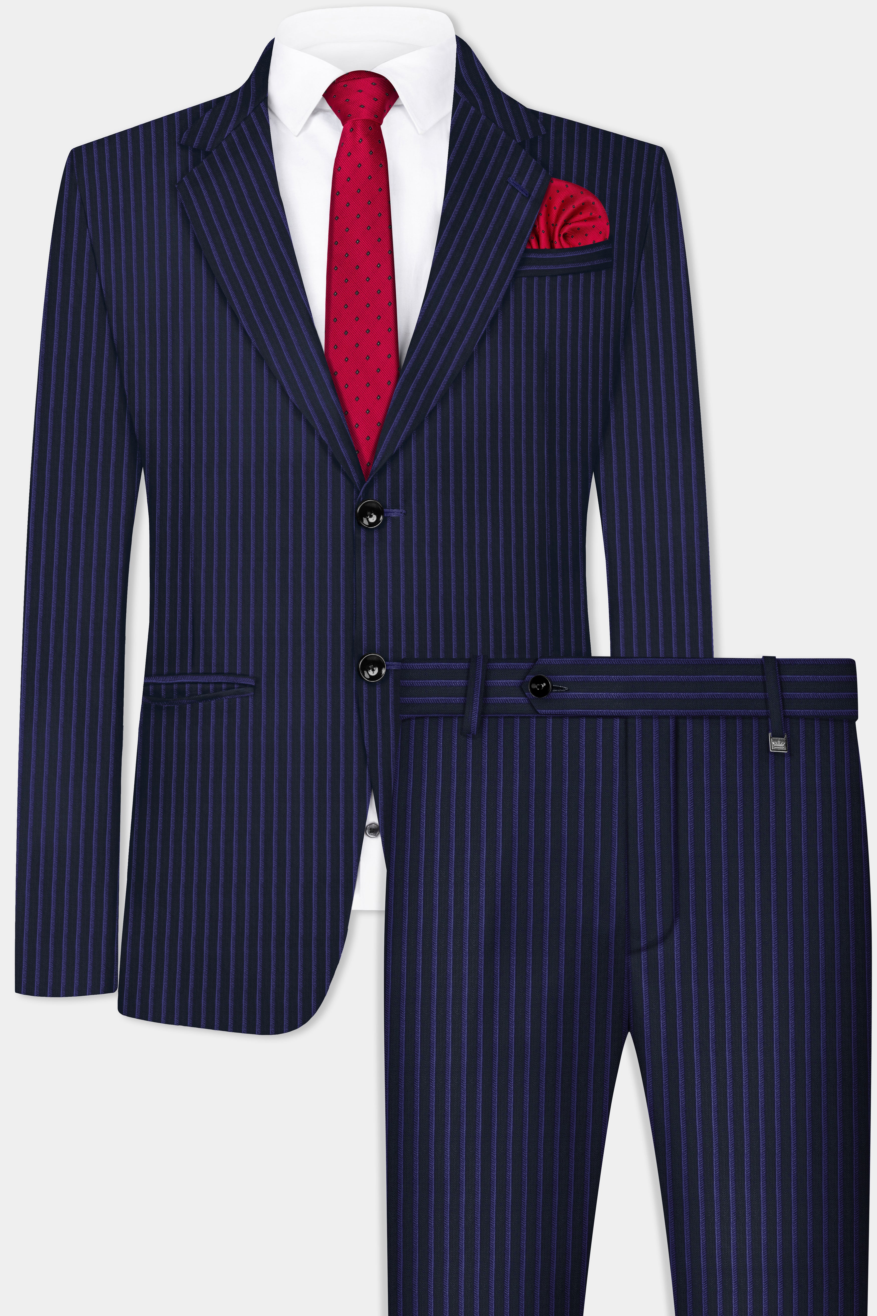 Shark Black with Blue Striped Wool Blend Suit