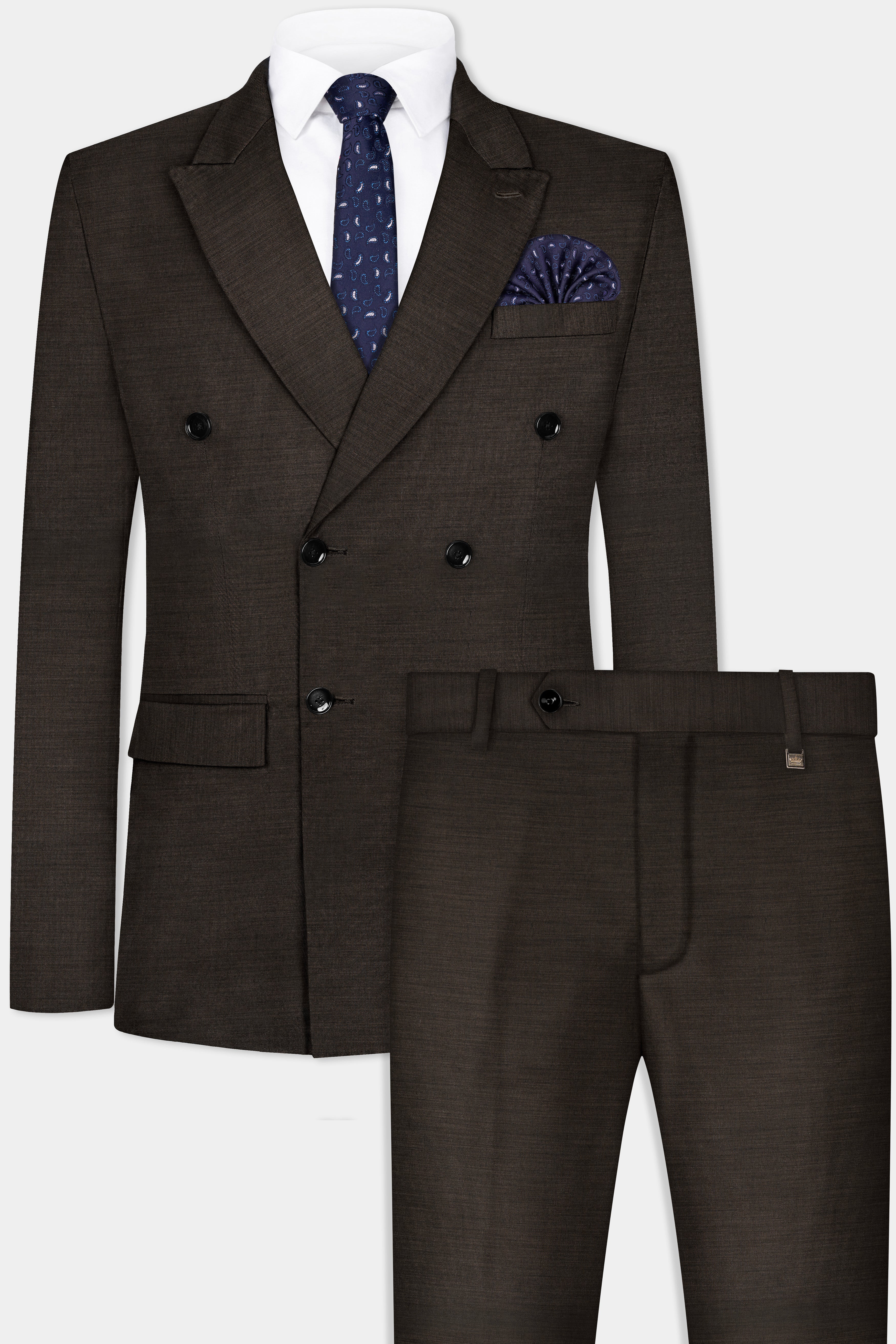 Eclipse Brown Textured Wool Blend Double Breasted Suit