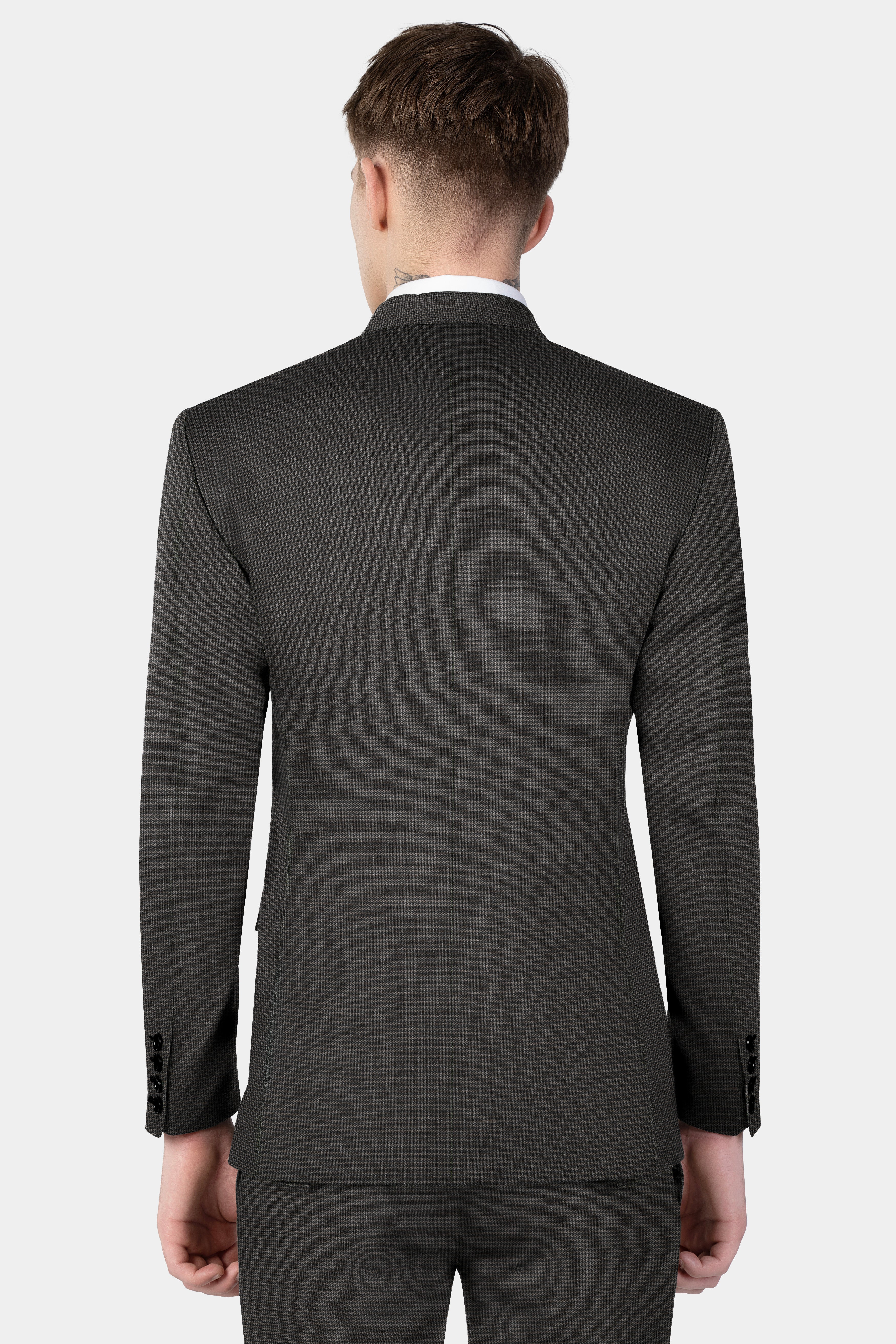 Iridium Brown Micro Checkered Wool Blend Double Breasted Suit