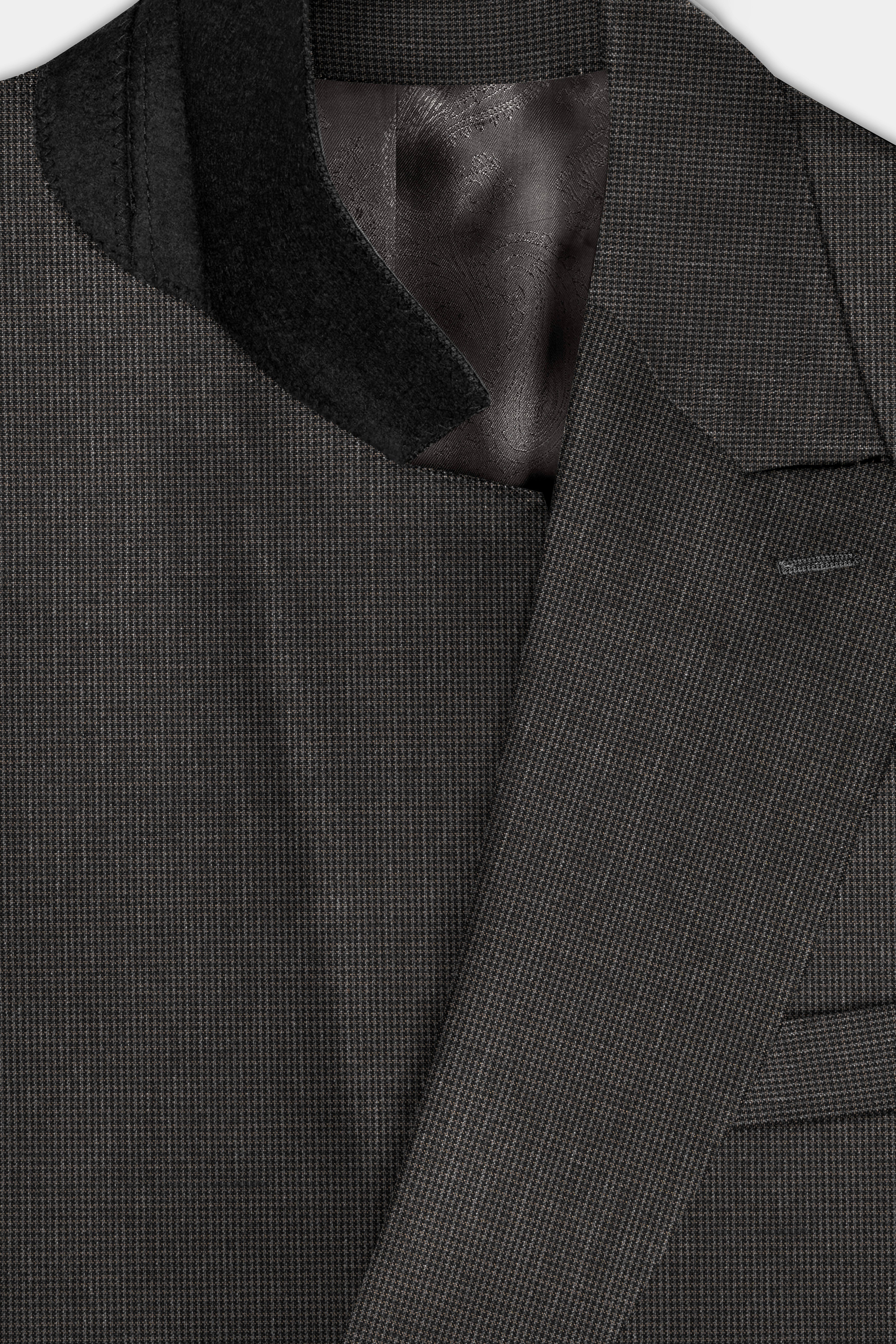 Iridium Brown Micro Checkered Wool Blend Double Breasted Suit