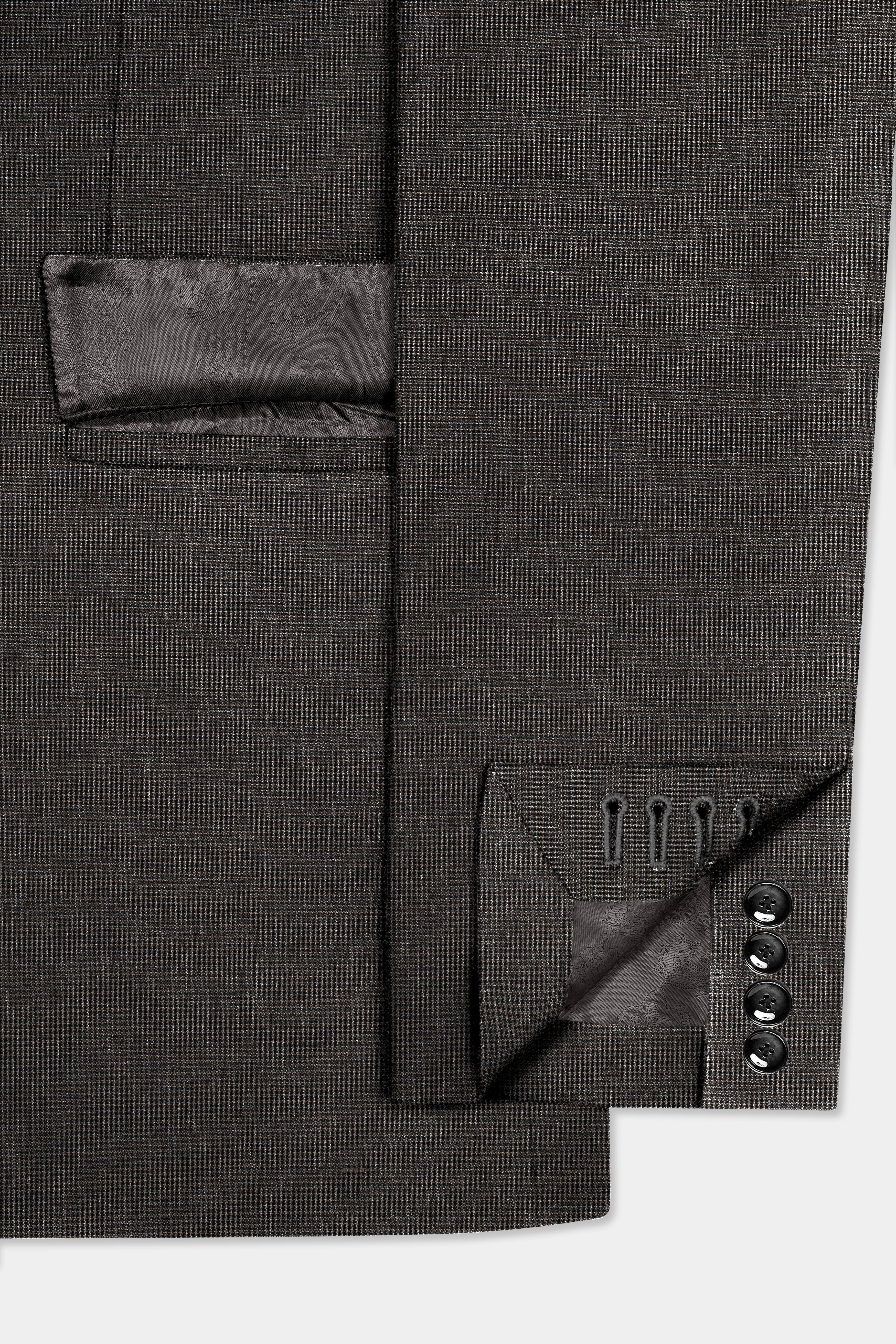 Iridium Brown Micro Checkered Wool Blend Double Breasted Suit