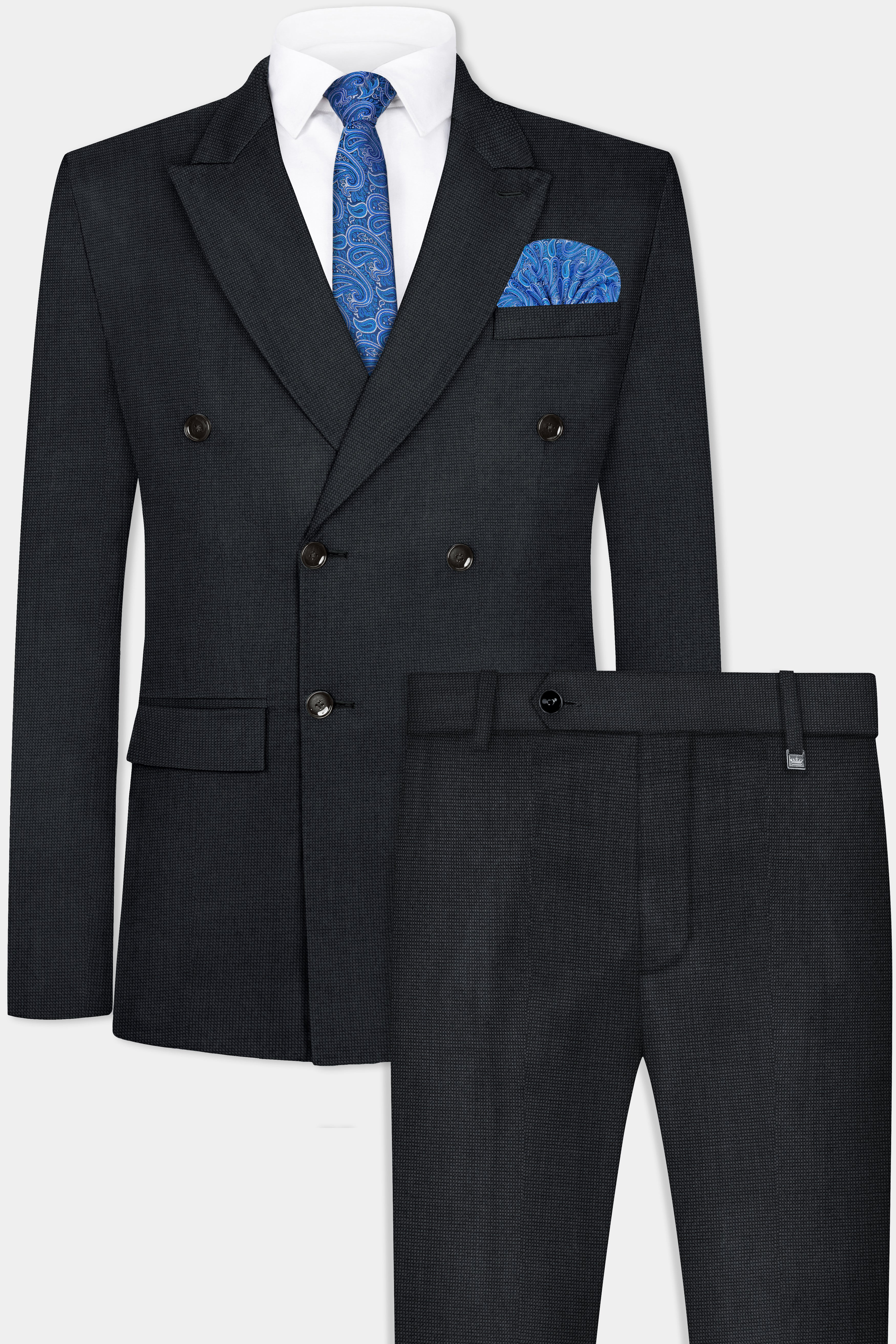 Jade Black Textured Wool Blend Suit