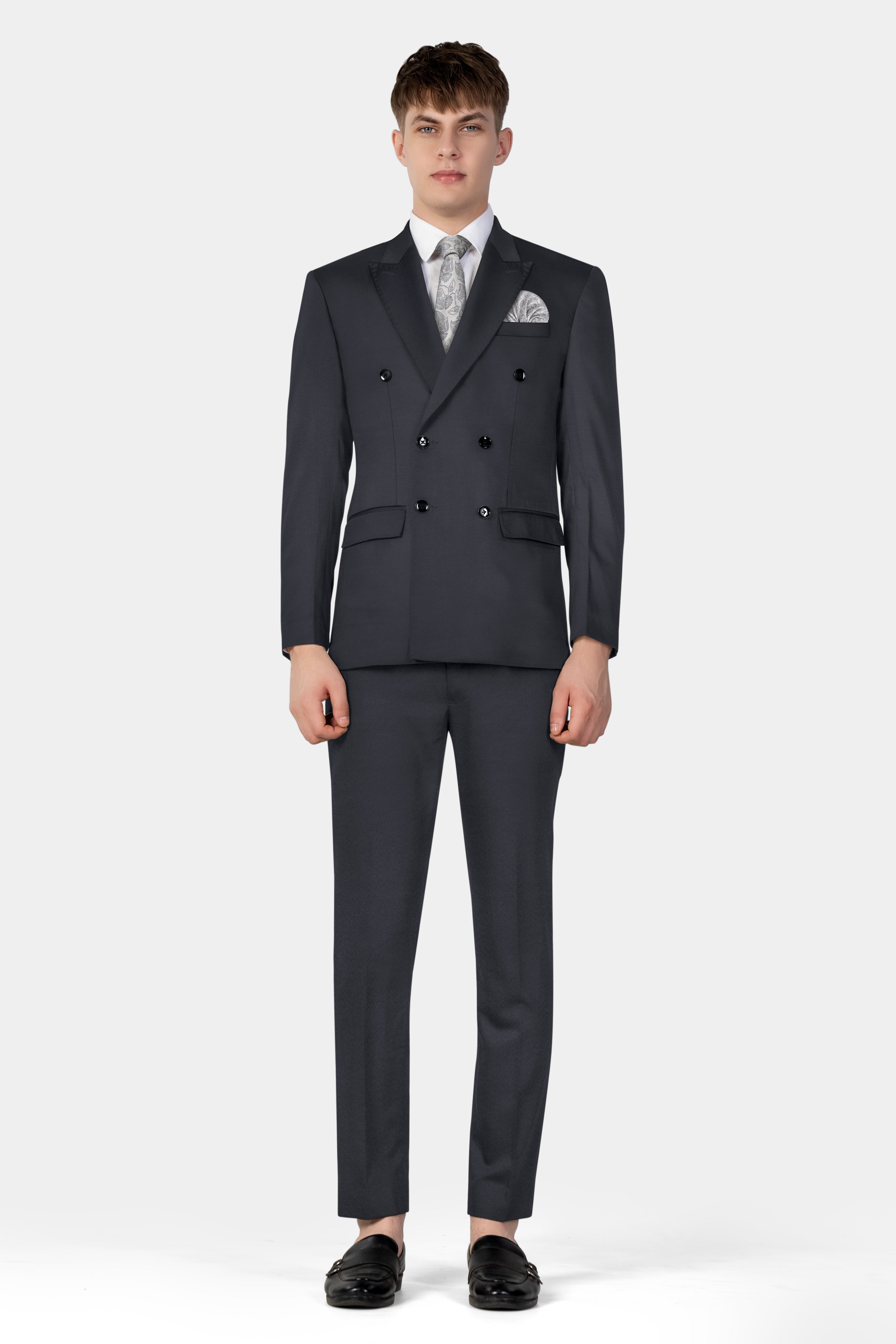 Piano Gray Wool Blend Double Breasted Suit