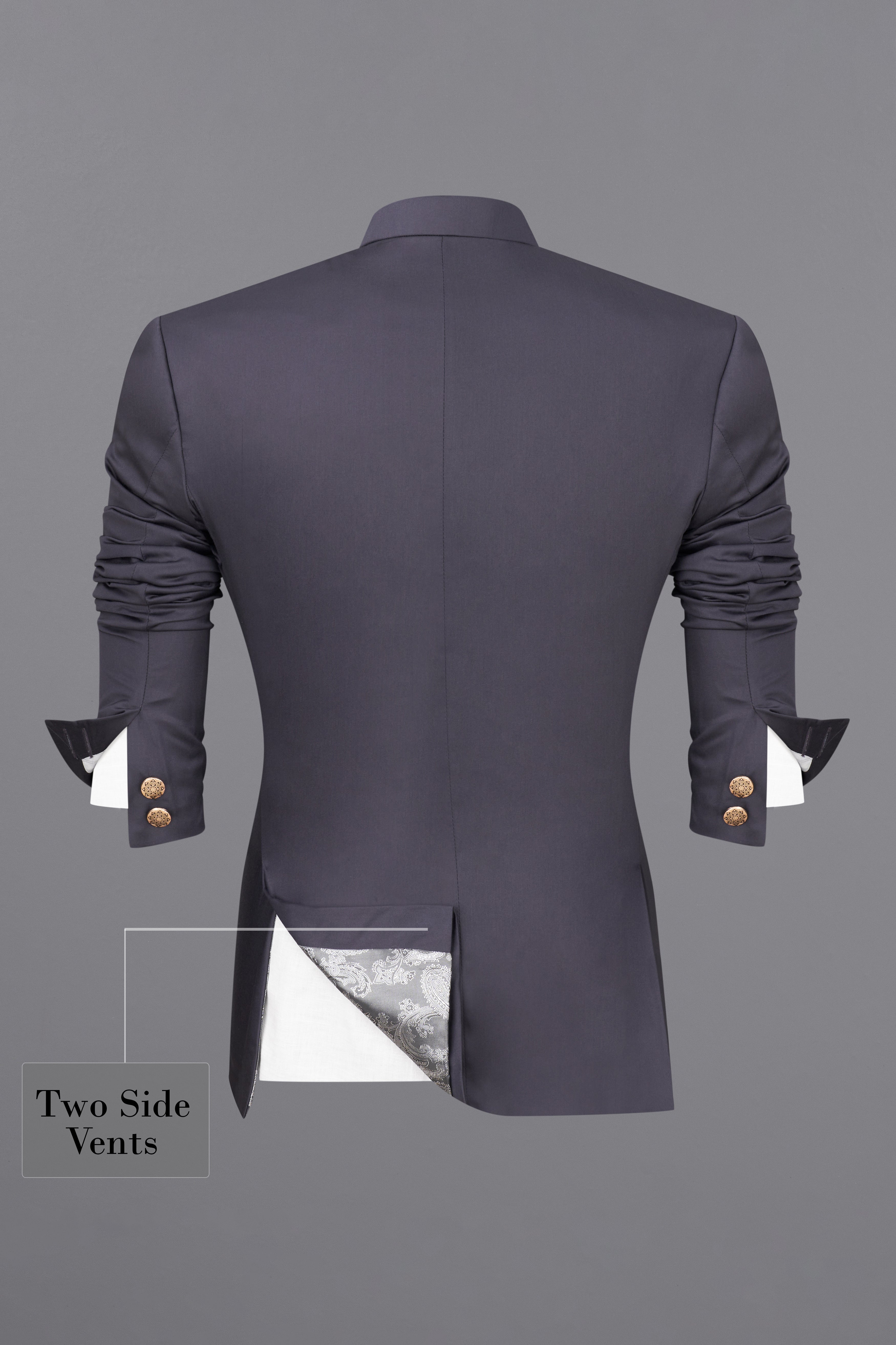 Mid Grey Subtle Sheen Cross Placket Wool Blend Bandhgala/Mandarin Suit