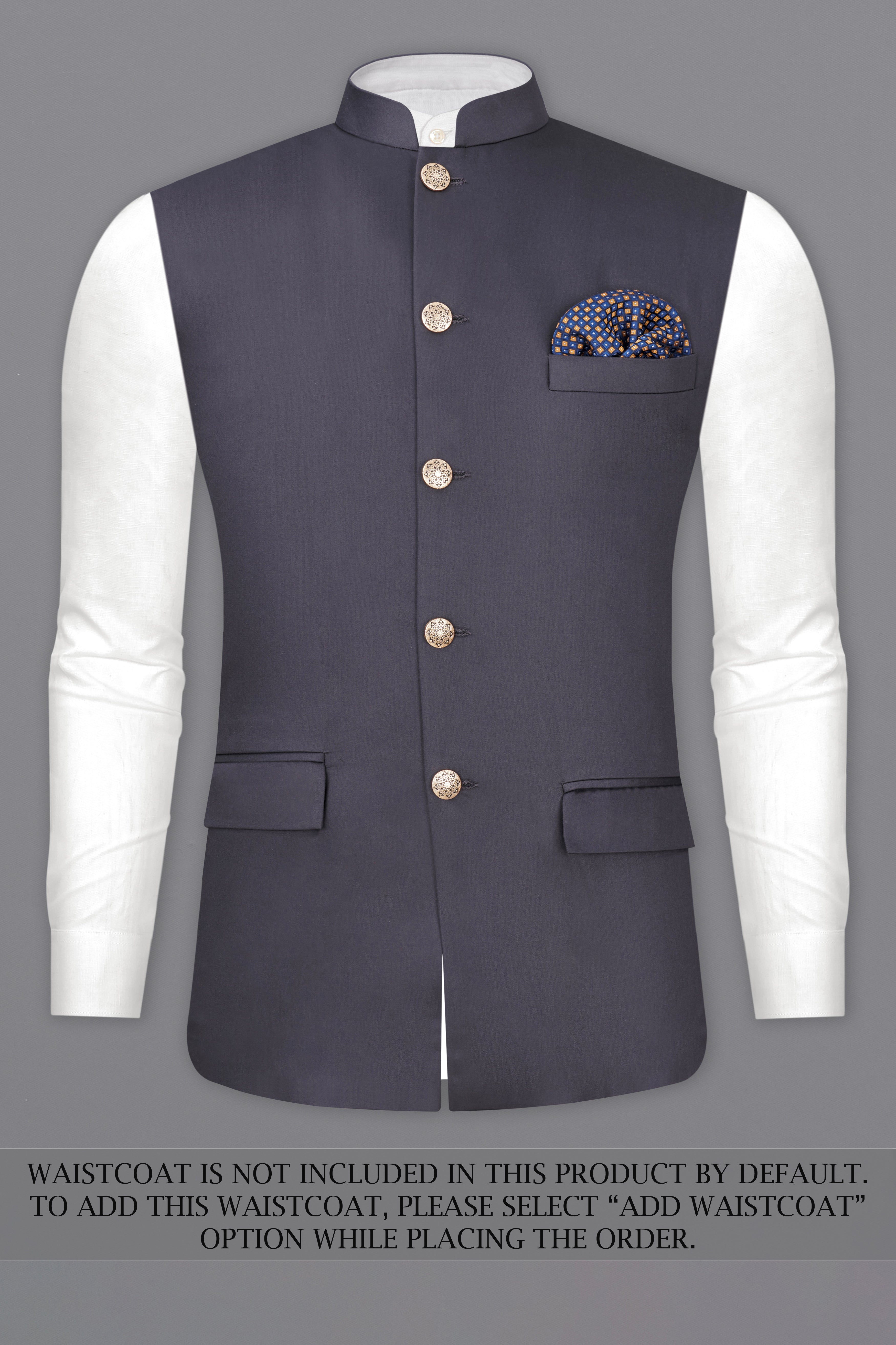 Mid Grey Subtle Sheen Cross Placket Wool Blend Bandhgala/Mandarin Suit
