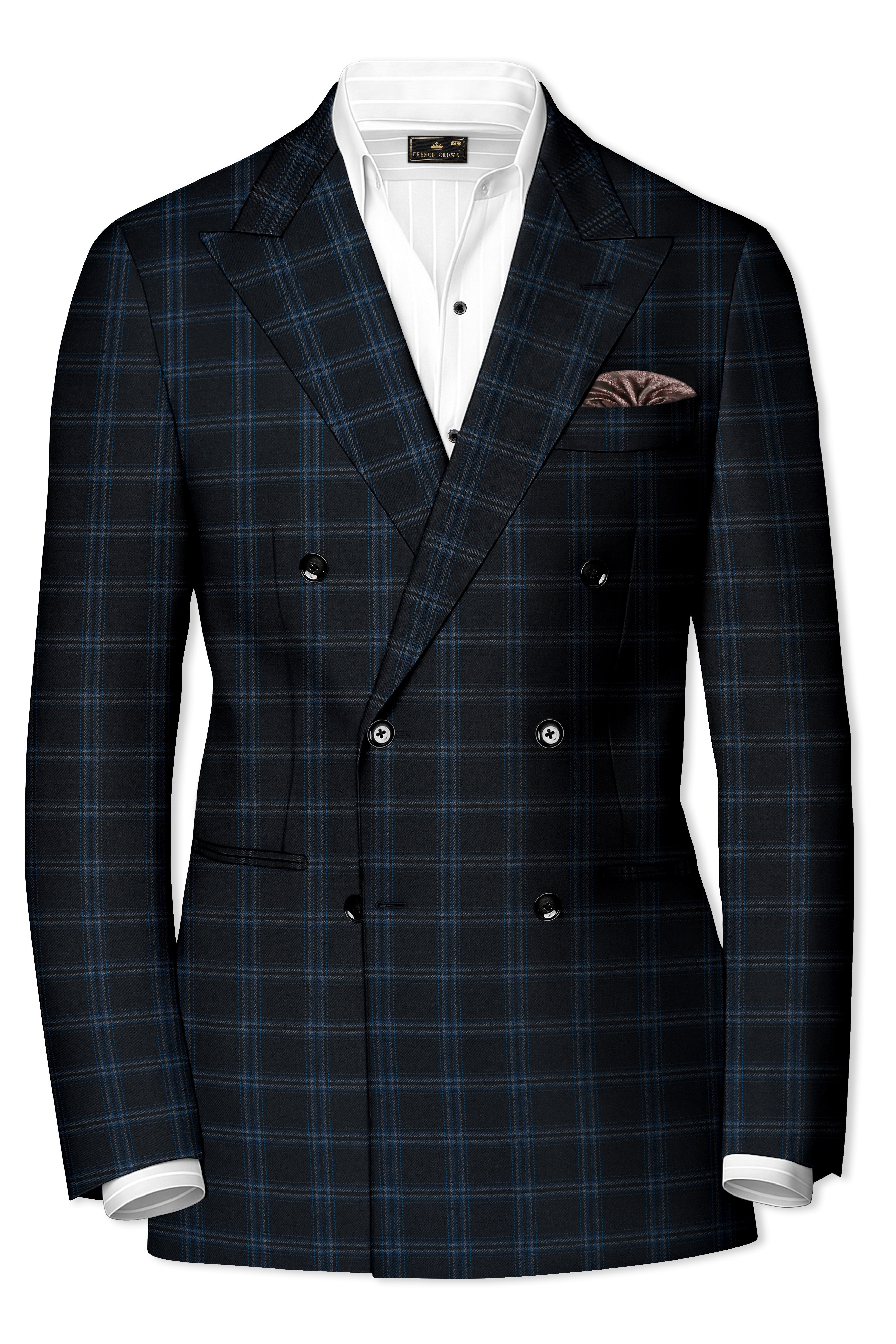 Dark Gray Windowpane Woolrich Double Breasted Suit