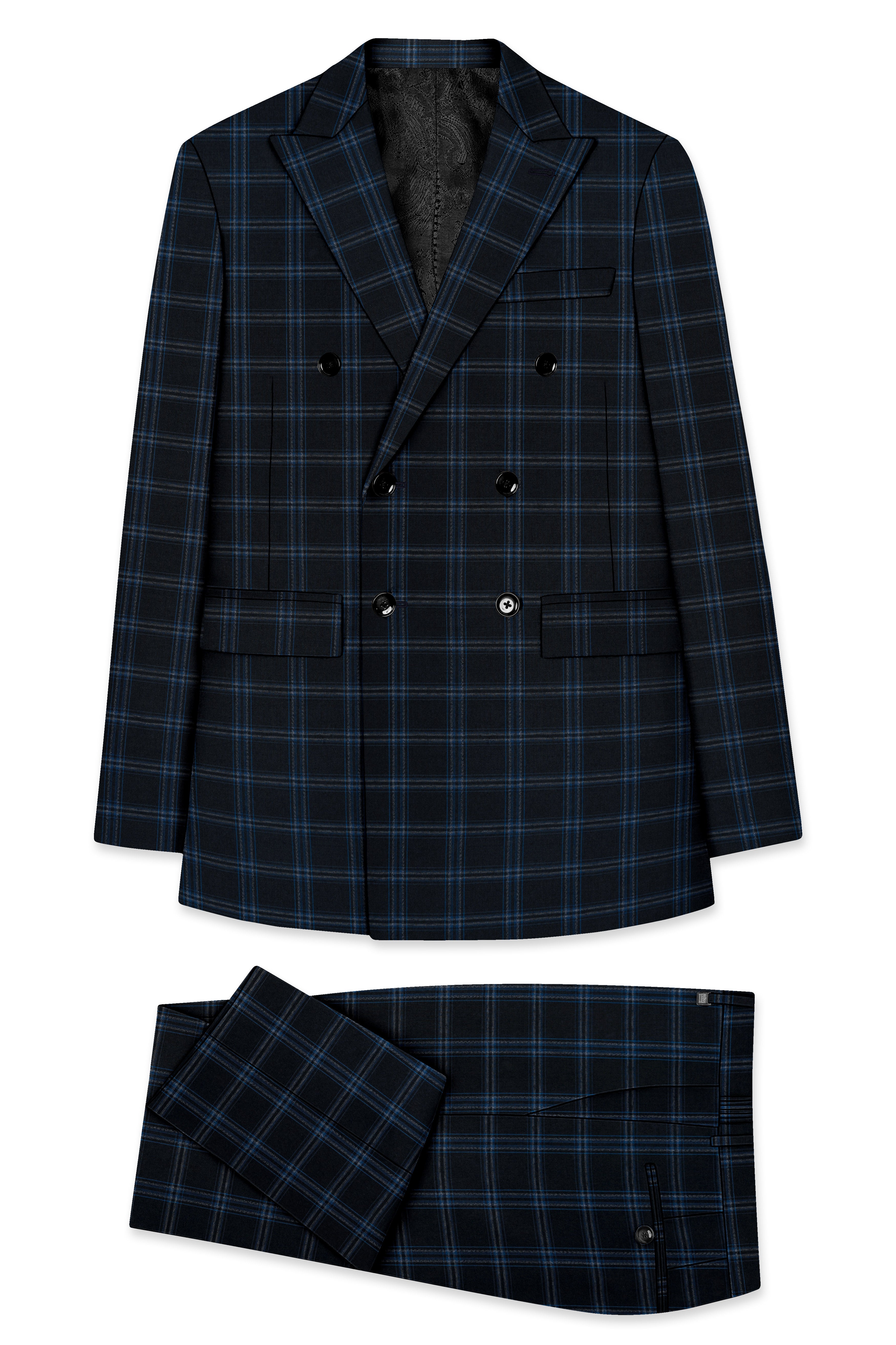 Dark Gray Windowpane Woolrich Double Breasted Suit