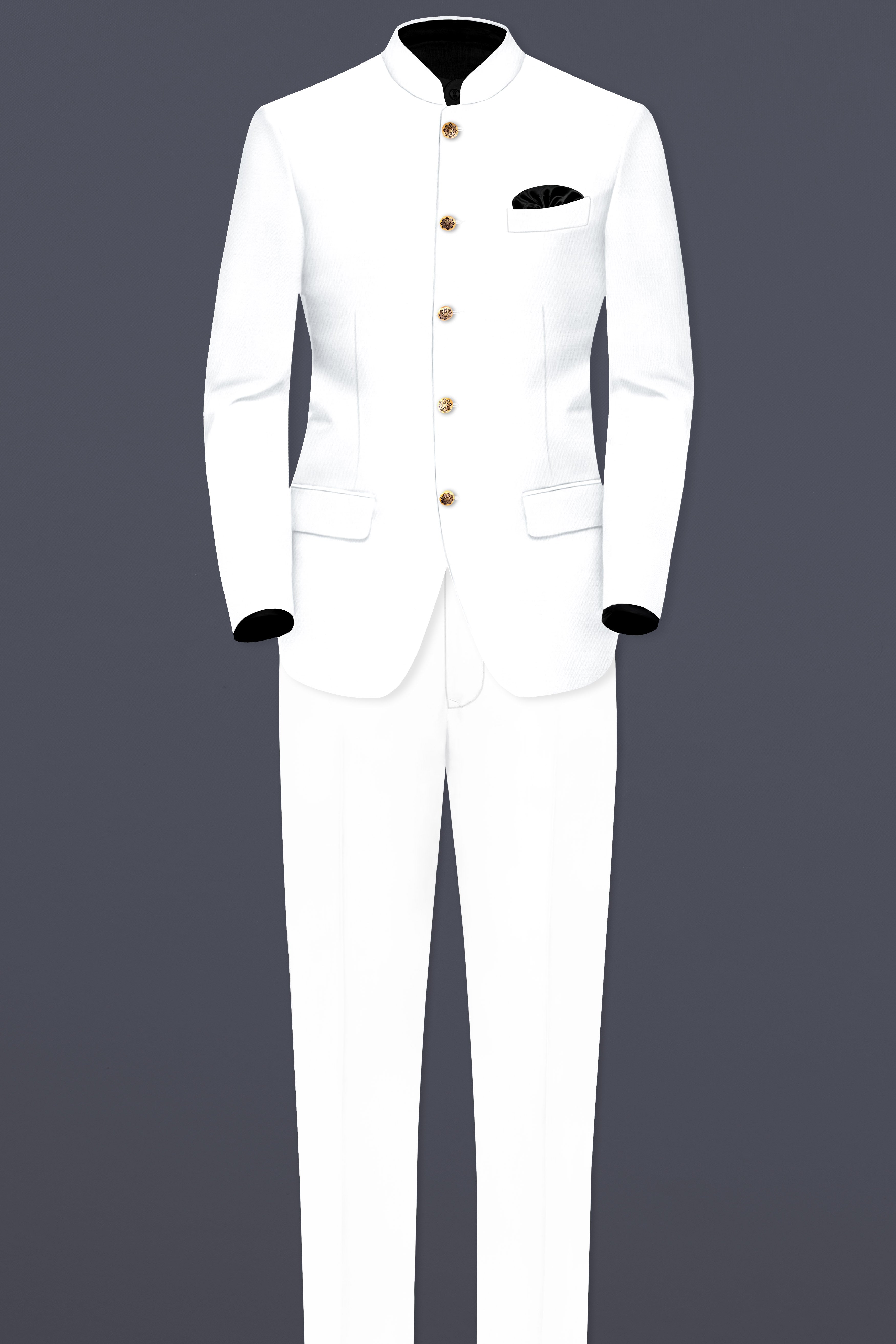 BRIGHT WHITE LUXURIOUS LINEN BANDHGALA/MANDARIN PERFORMANCE SUIT