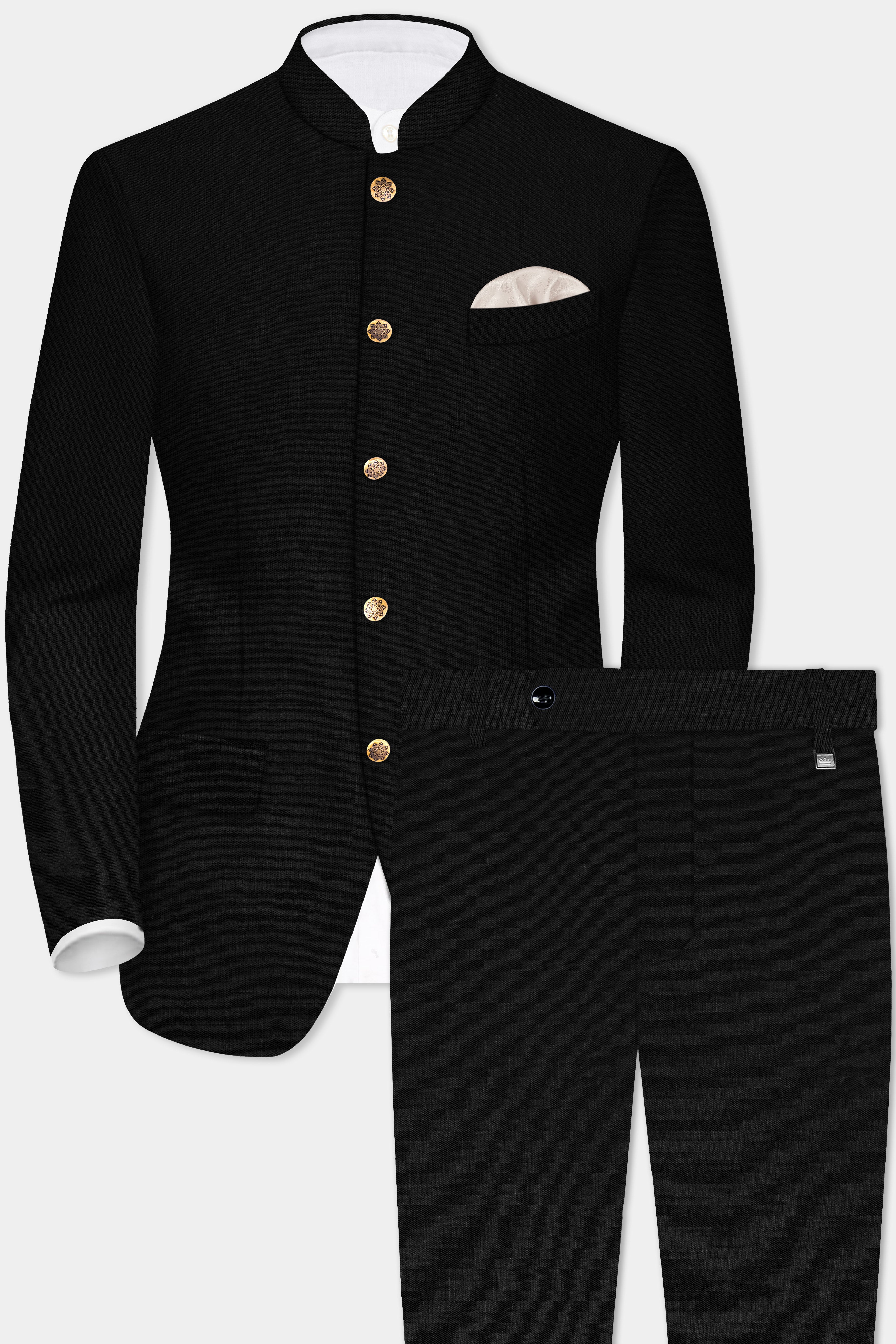 JADE BLACK LUXURIOUS LINEN BANDHGALA/MANDARIN SUIT