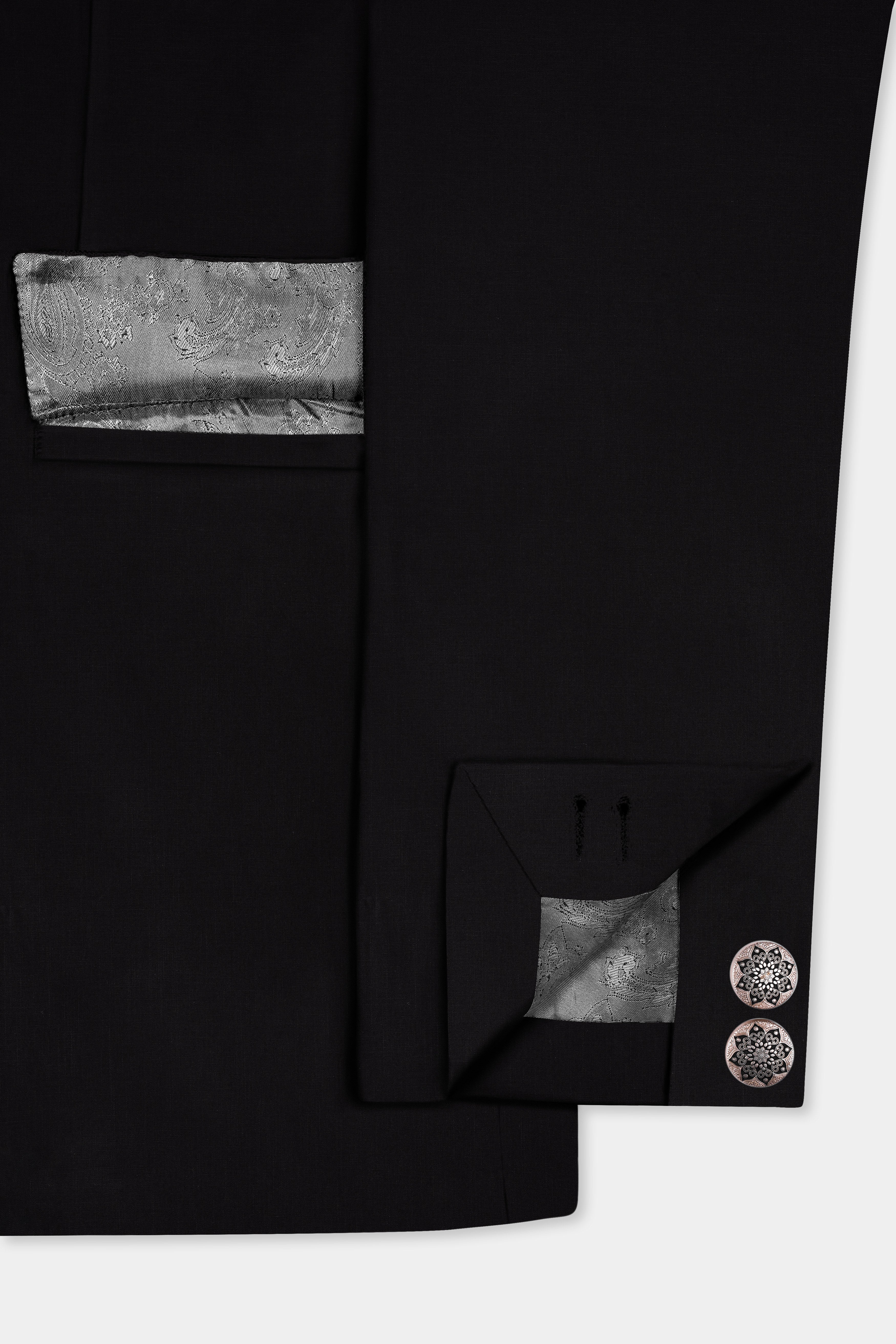 JADE BLACK LUXURIOUS LINEN CROSS PLACKET BANDHGALA/MANDARIN SUIT