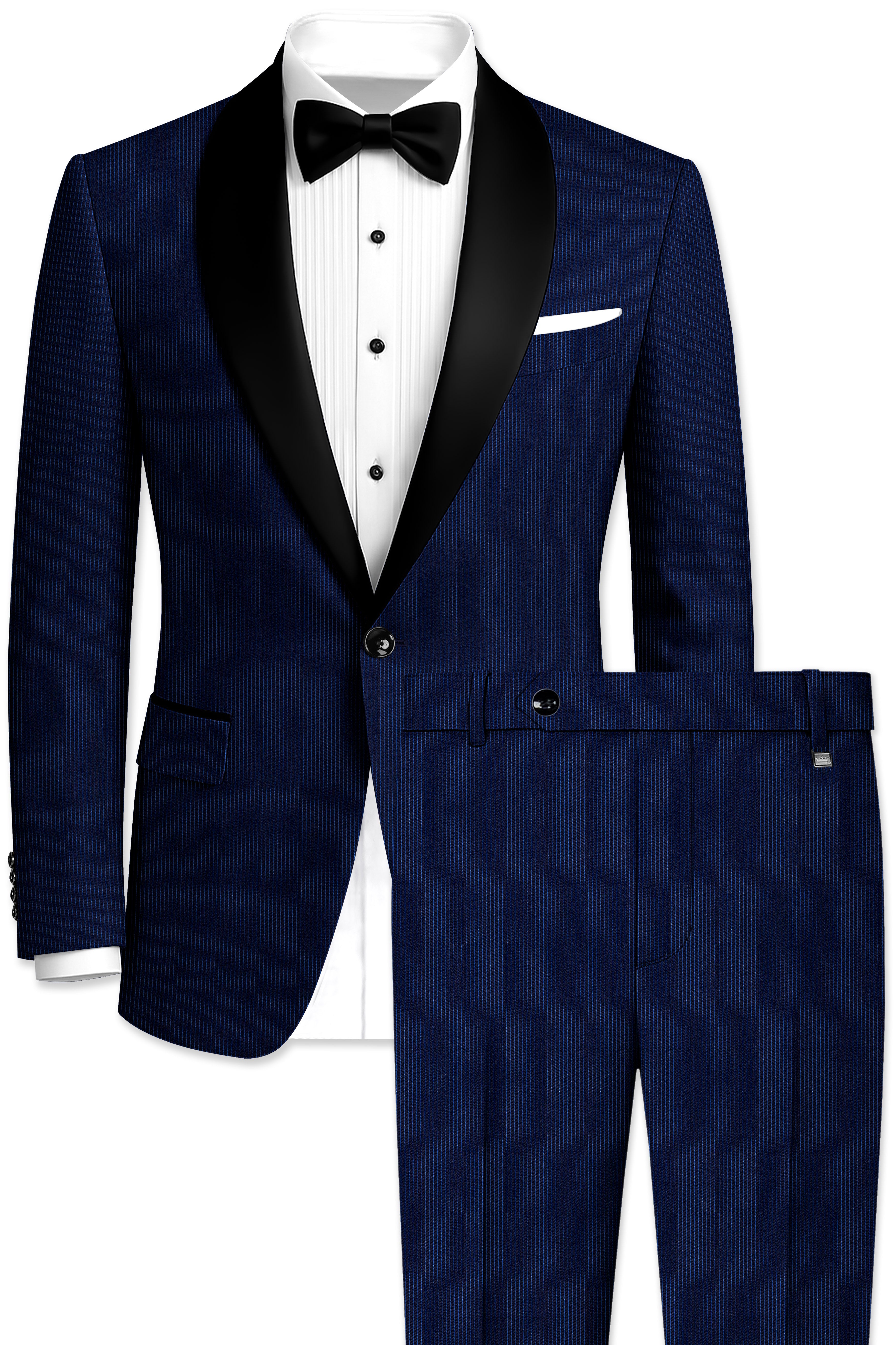 Midnight and Chambray blue Striped Woolrich Tuxedo Suit