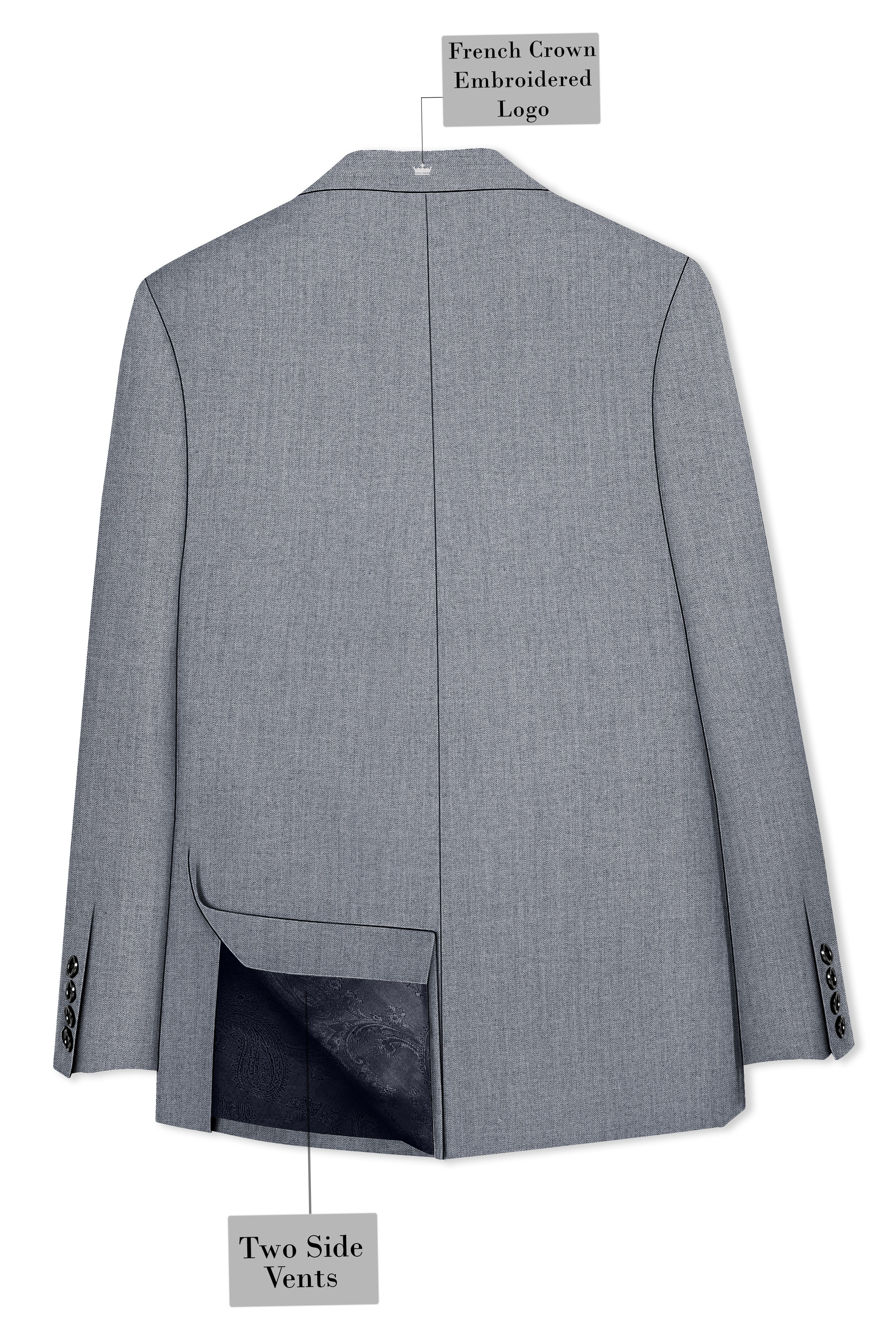 Spun Pearl Grey Herringbone Double-breasted Premium Cotton Sports Suit