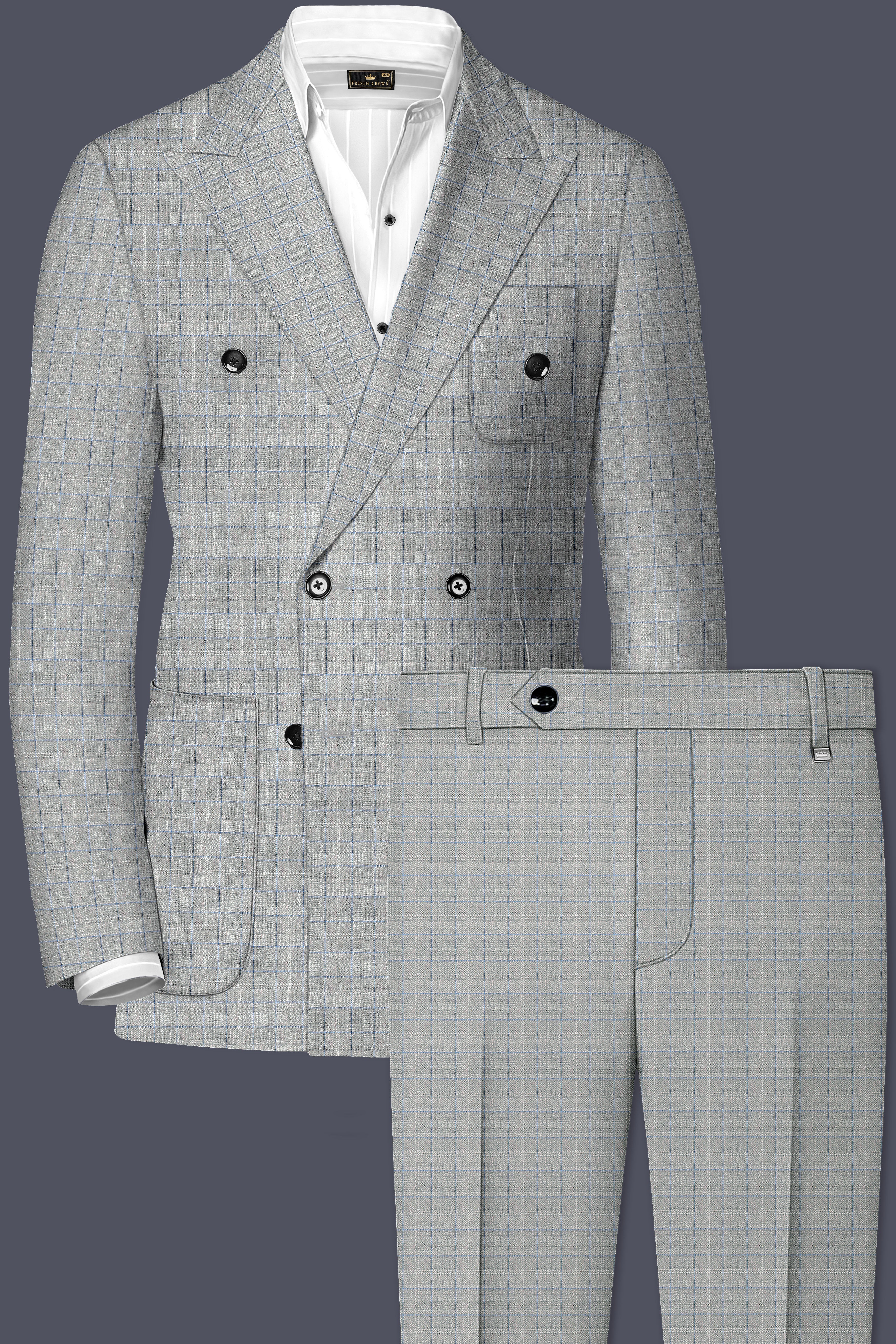 Pale Slate Plaid Double-breasted Woolrich Sports Suit