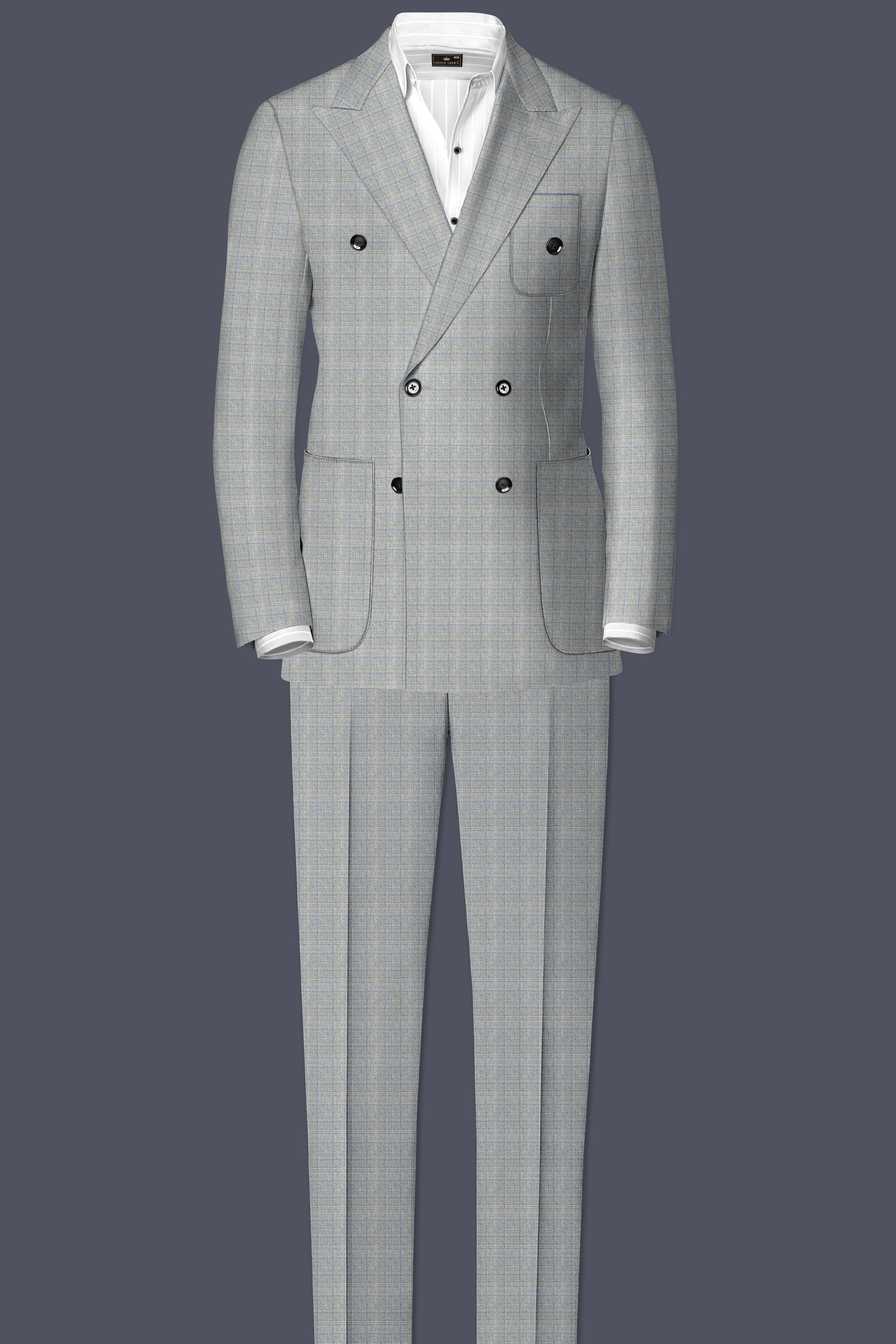 Pale Slate Plaid Double-breasted Woolrich Sports Suit