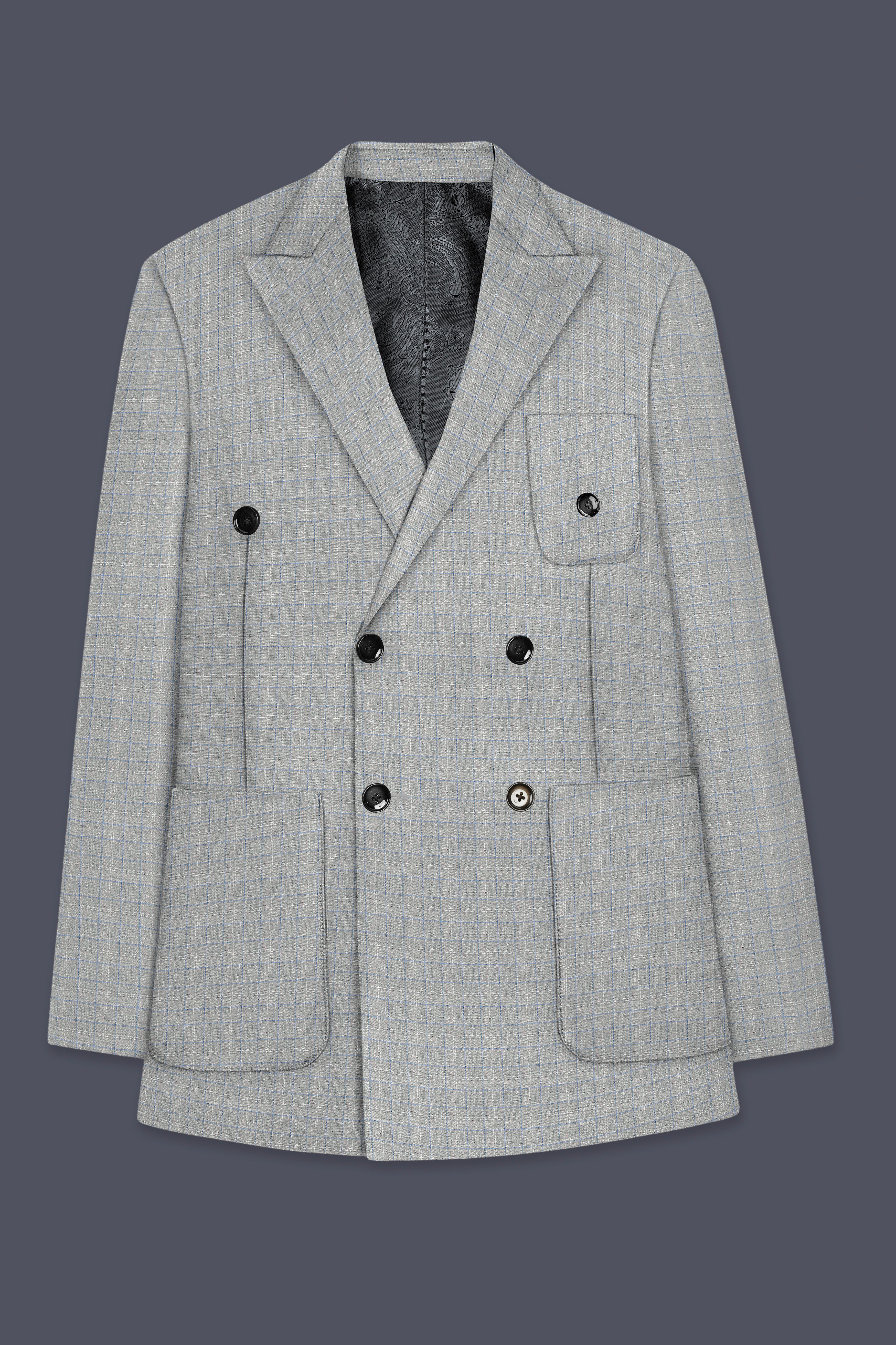 Pale Slate Plaid Double-breasted Woolrich Sports Suit