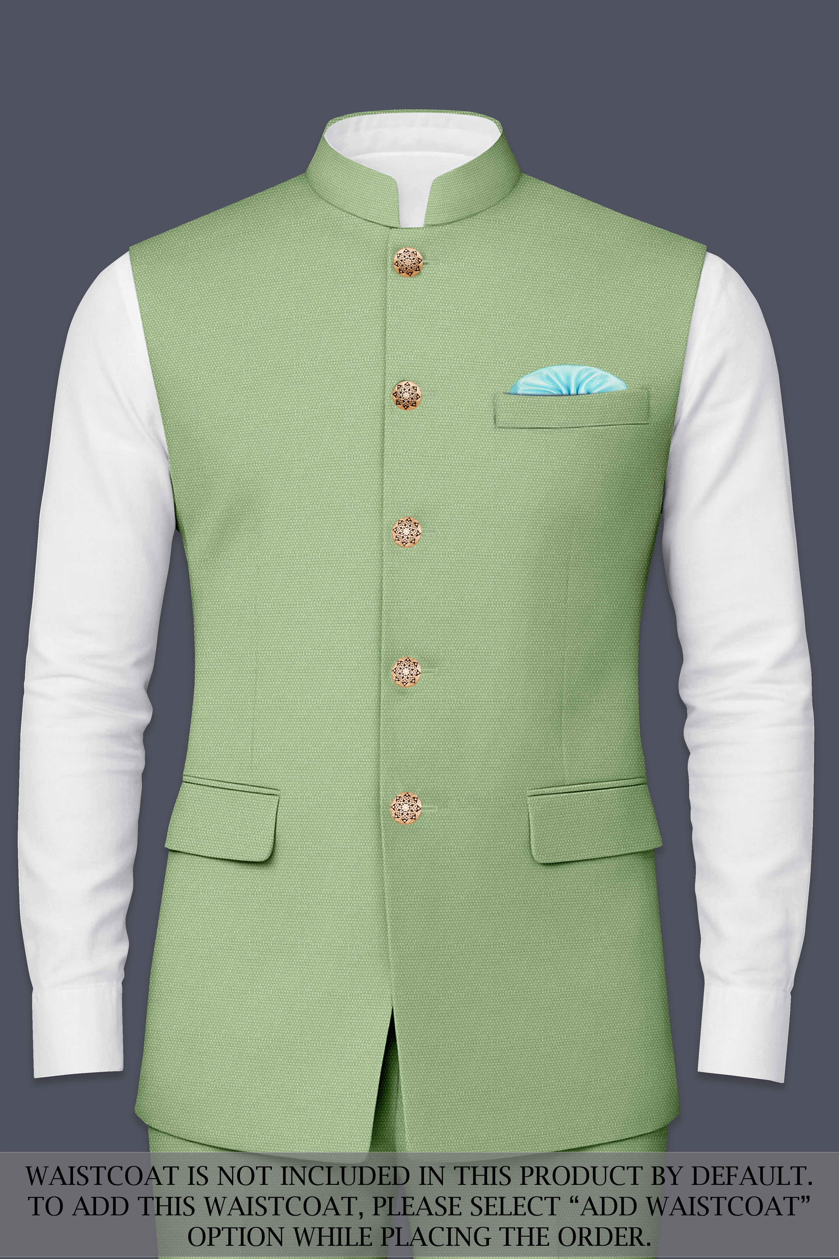 Camouflage Green Cross Placket Bandhgala Wool rich Suit