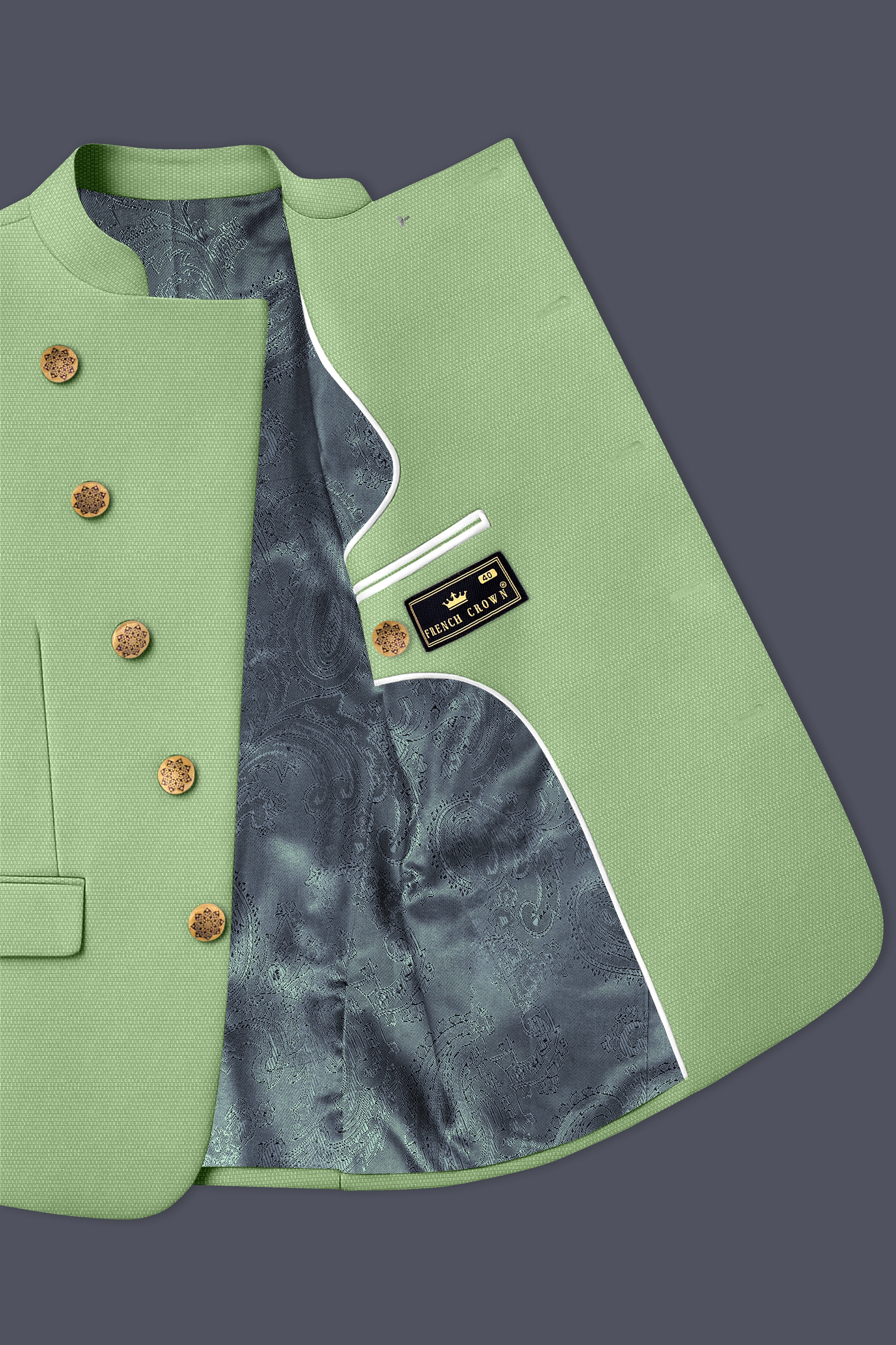 Camouflage Green Cross Placket Bandhgala Wool rich Suit