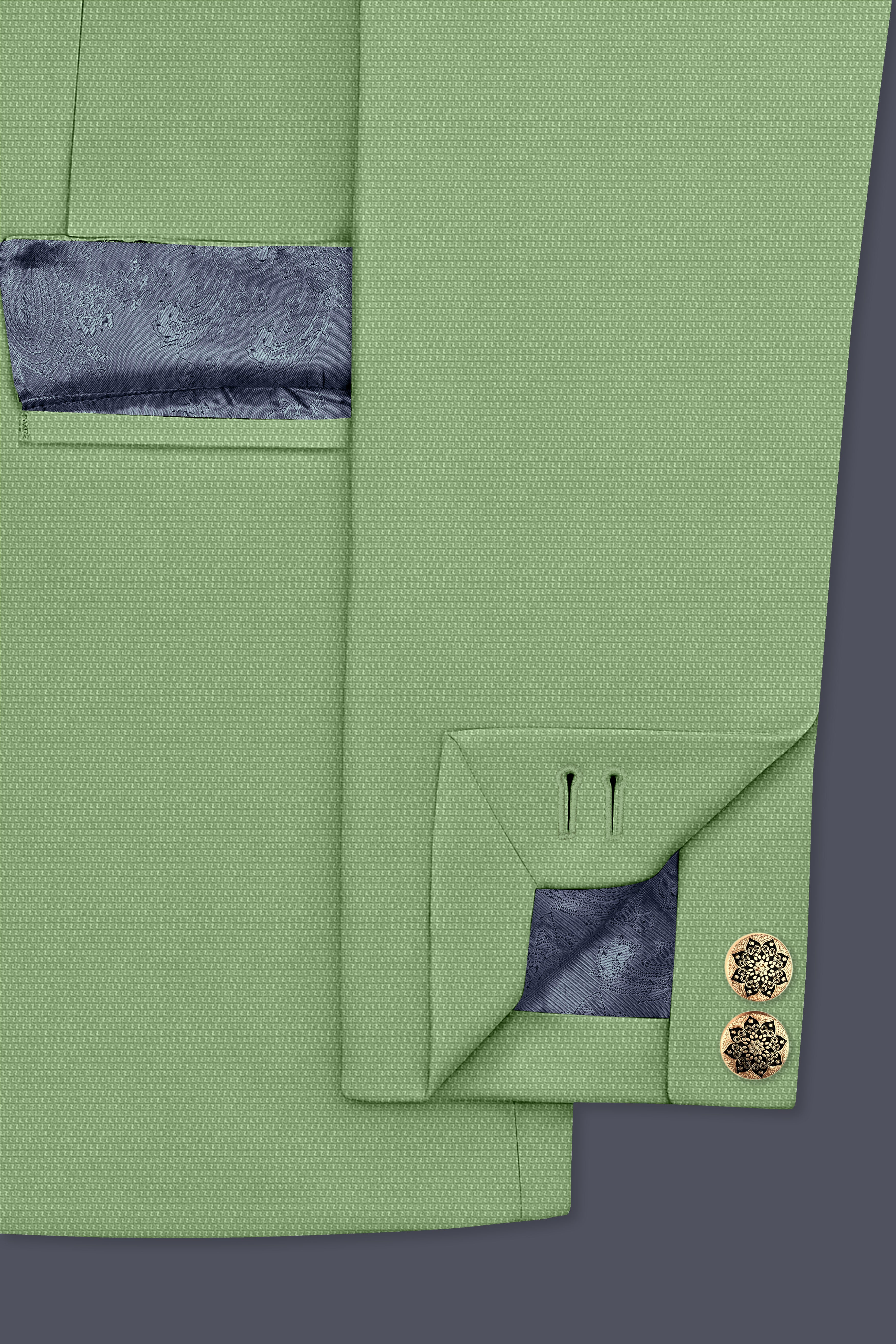 Camouflage Green Cross Placket Bandhgala Wool rich Suit