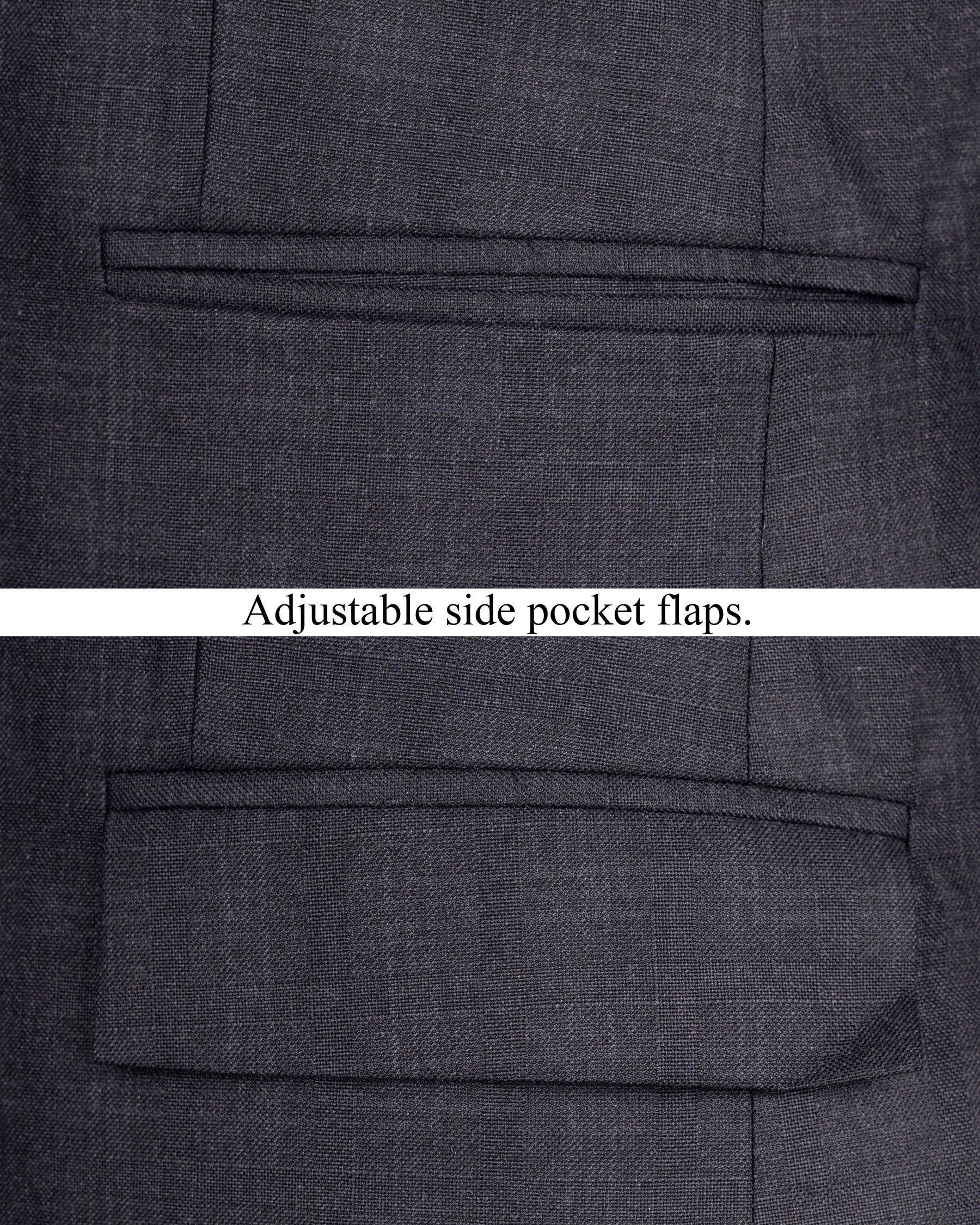 Gravel Grey Subtle Plaid Cross Placket Bandhgala Wool Rich Suit