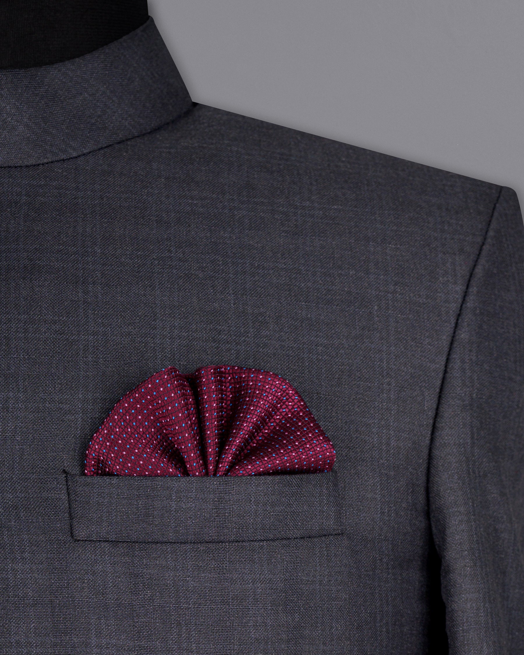 Gravel Grey Subtle Plaid Cross Placket Bandhgala Wool Rich Suit